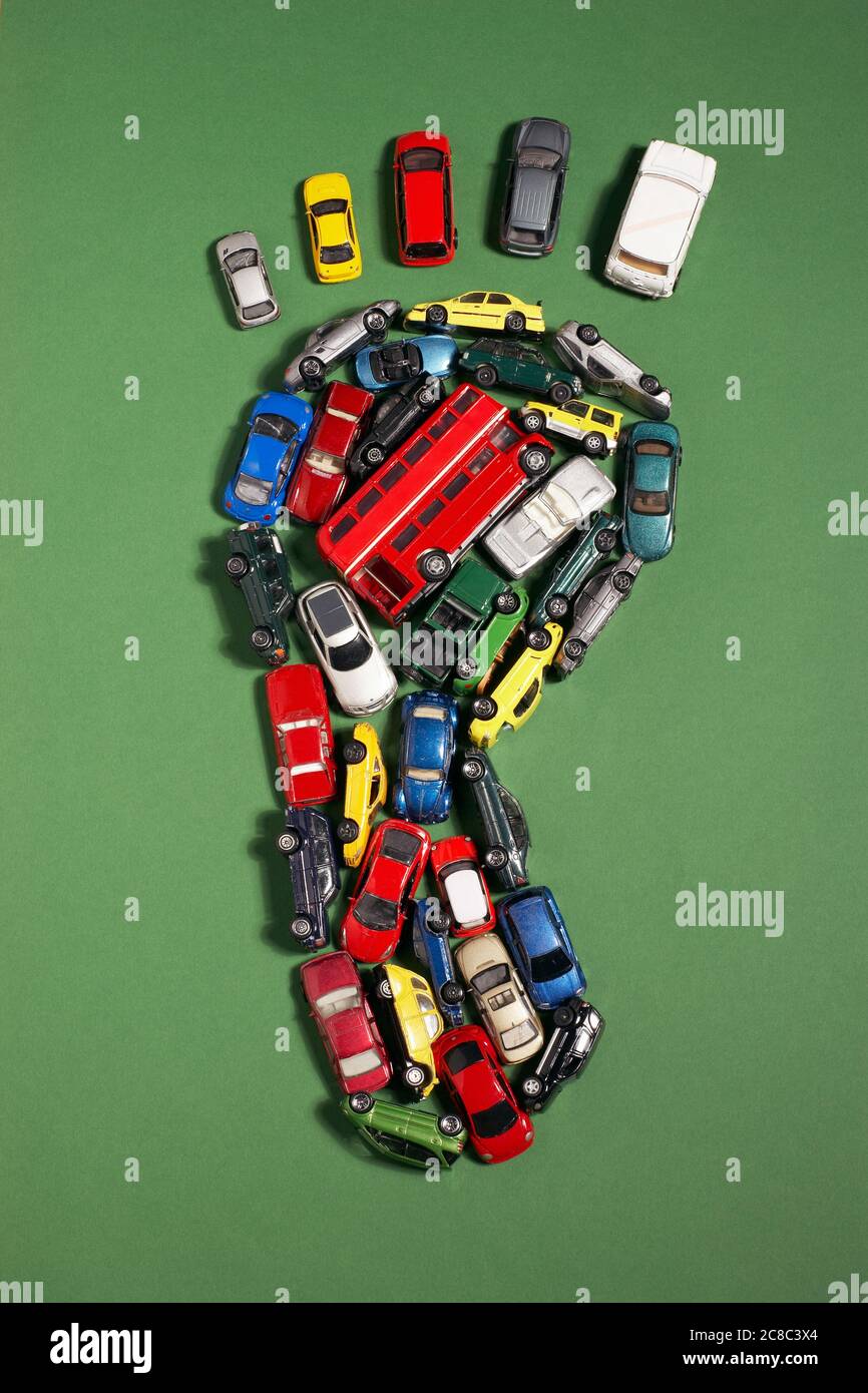 Carbon footprint of toy cars Stock Photo
