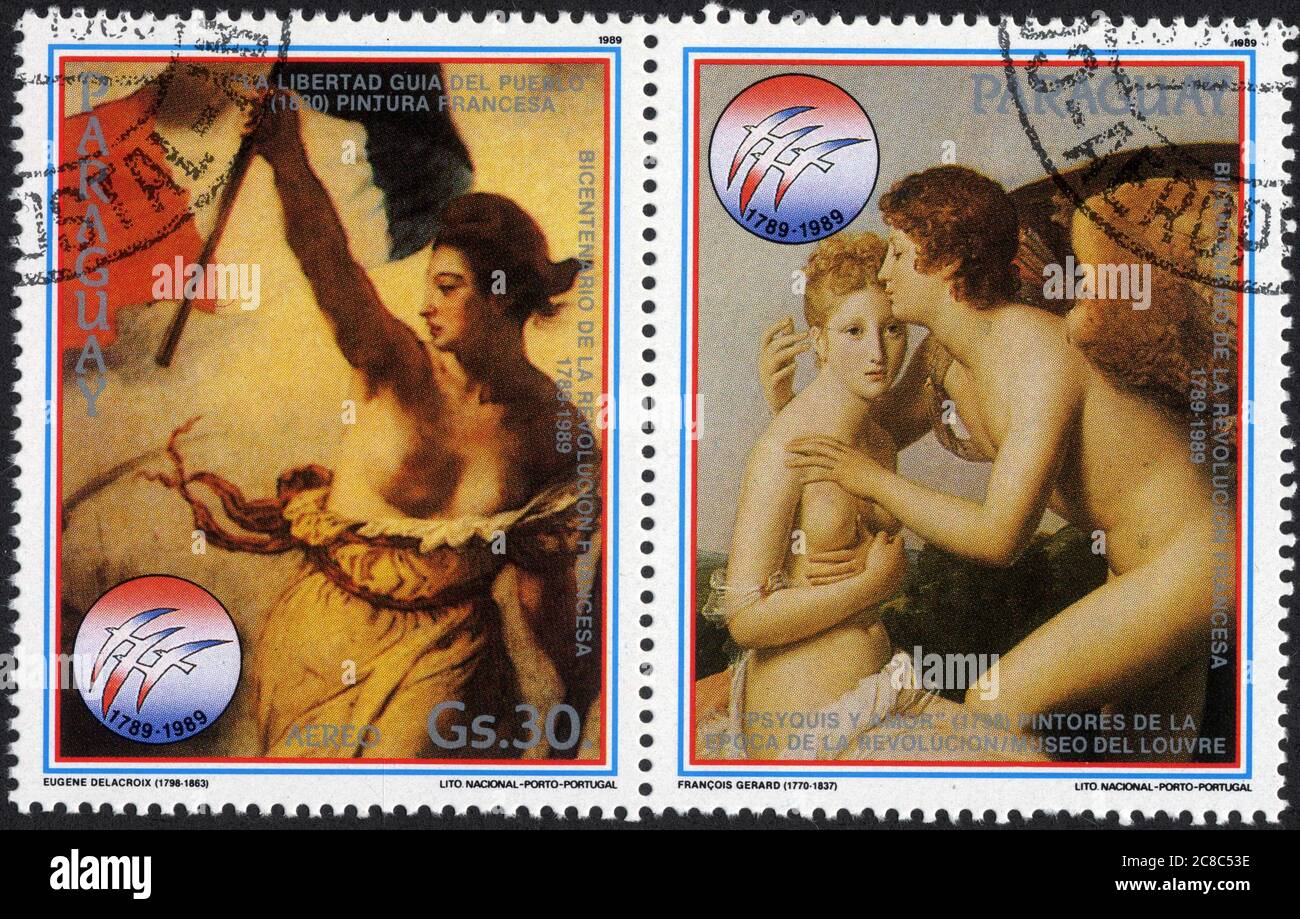 Deux timbres oblitérés Bicentenario de la Revolucion Francesa. 1789-1989. Paraguay. GS.30 Stock Photo