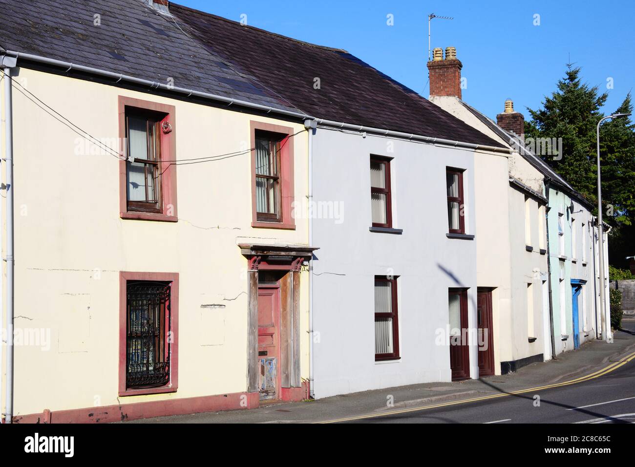 Old fashioned terraced town houses in Carmarthen Carmarthenshire Wales