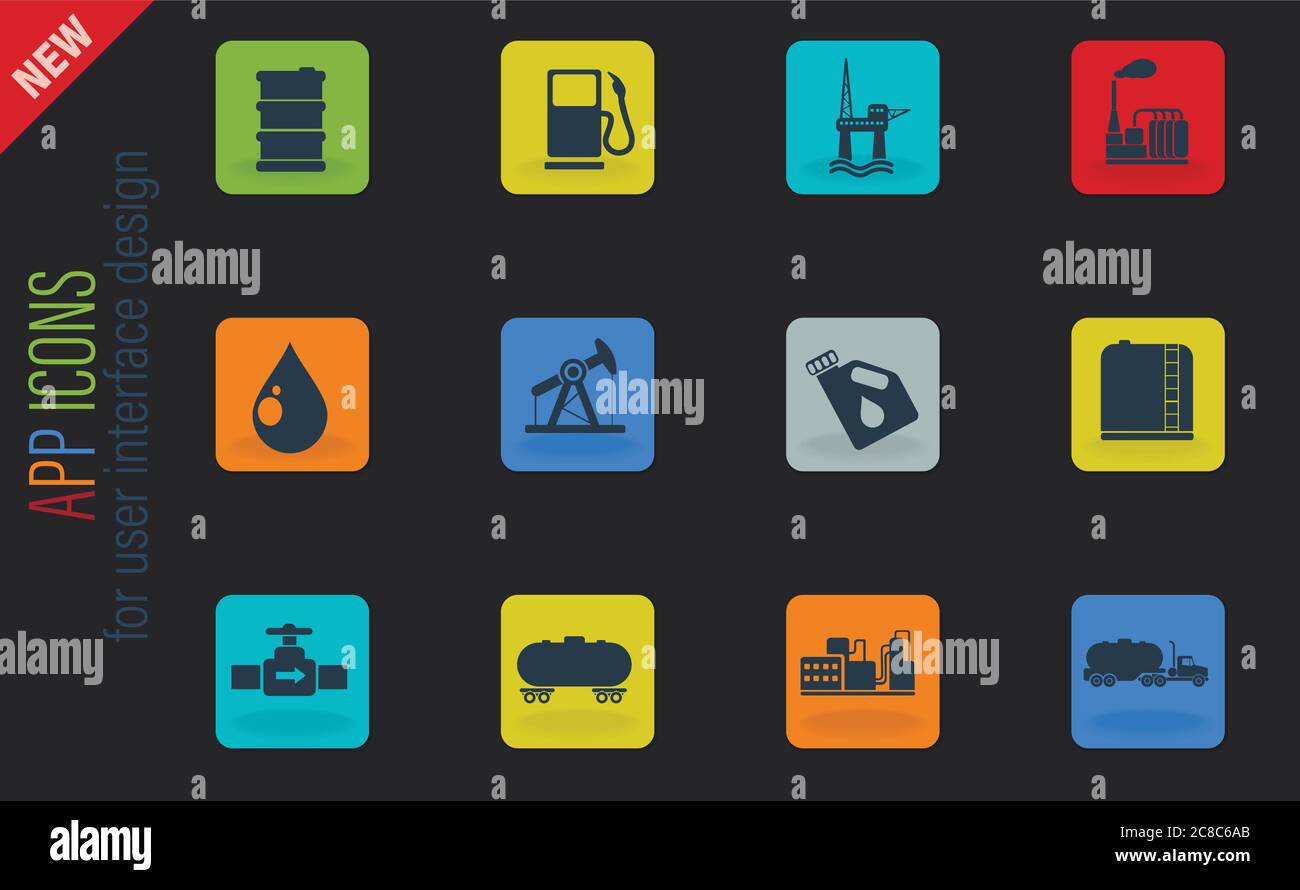 Oil and petrol industry objects icons Stock Vector