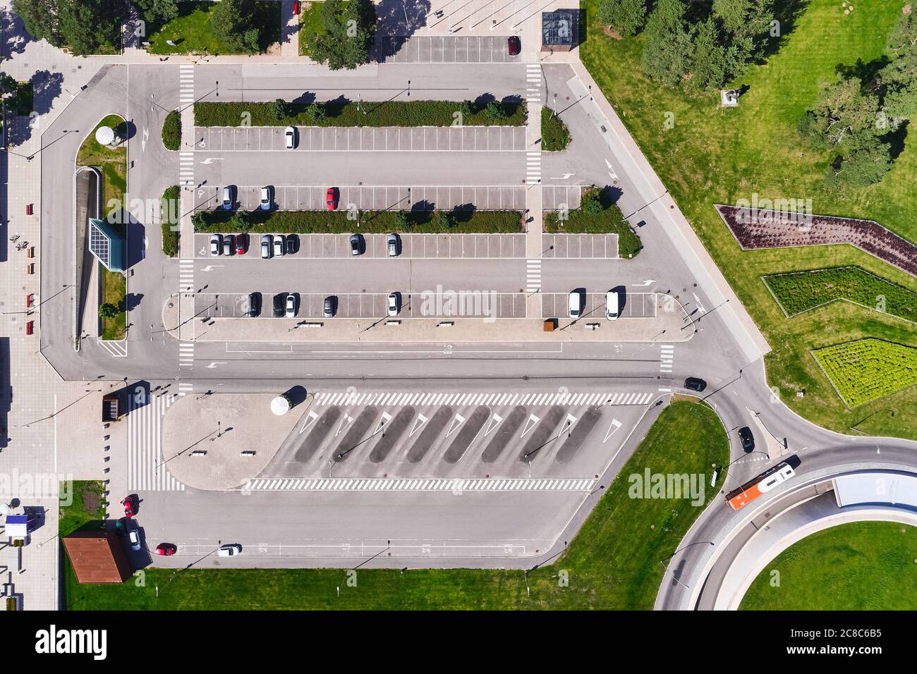 Aerial view of the bus station and car parking in the Tapiola district
