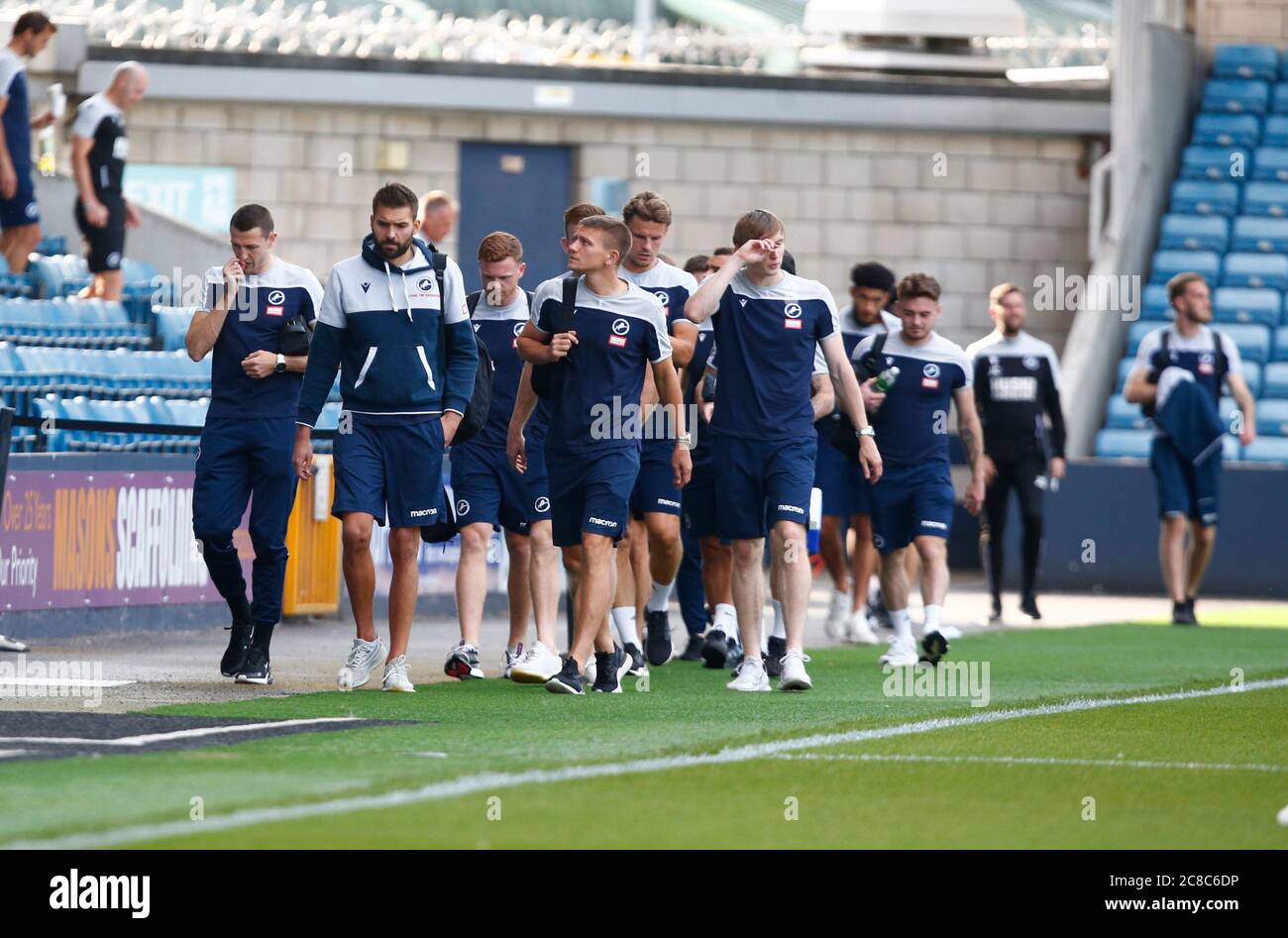 LONDON, United Kingdom, JULY 22: Millwall players coming for they last game of the season during EFL Sky Bet Championship between Millwall and of Hudd Stock Photo