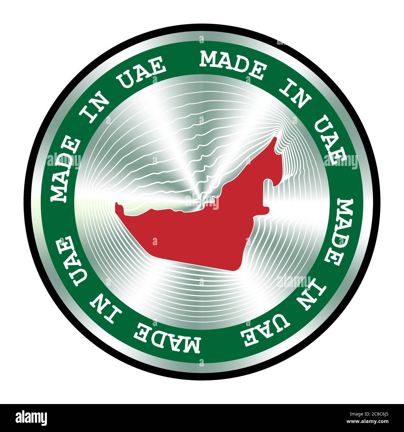 Made in UAE seal or stamp. Round hologram sign for label design and united arab emirates national marketing Stock Vector