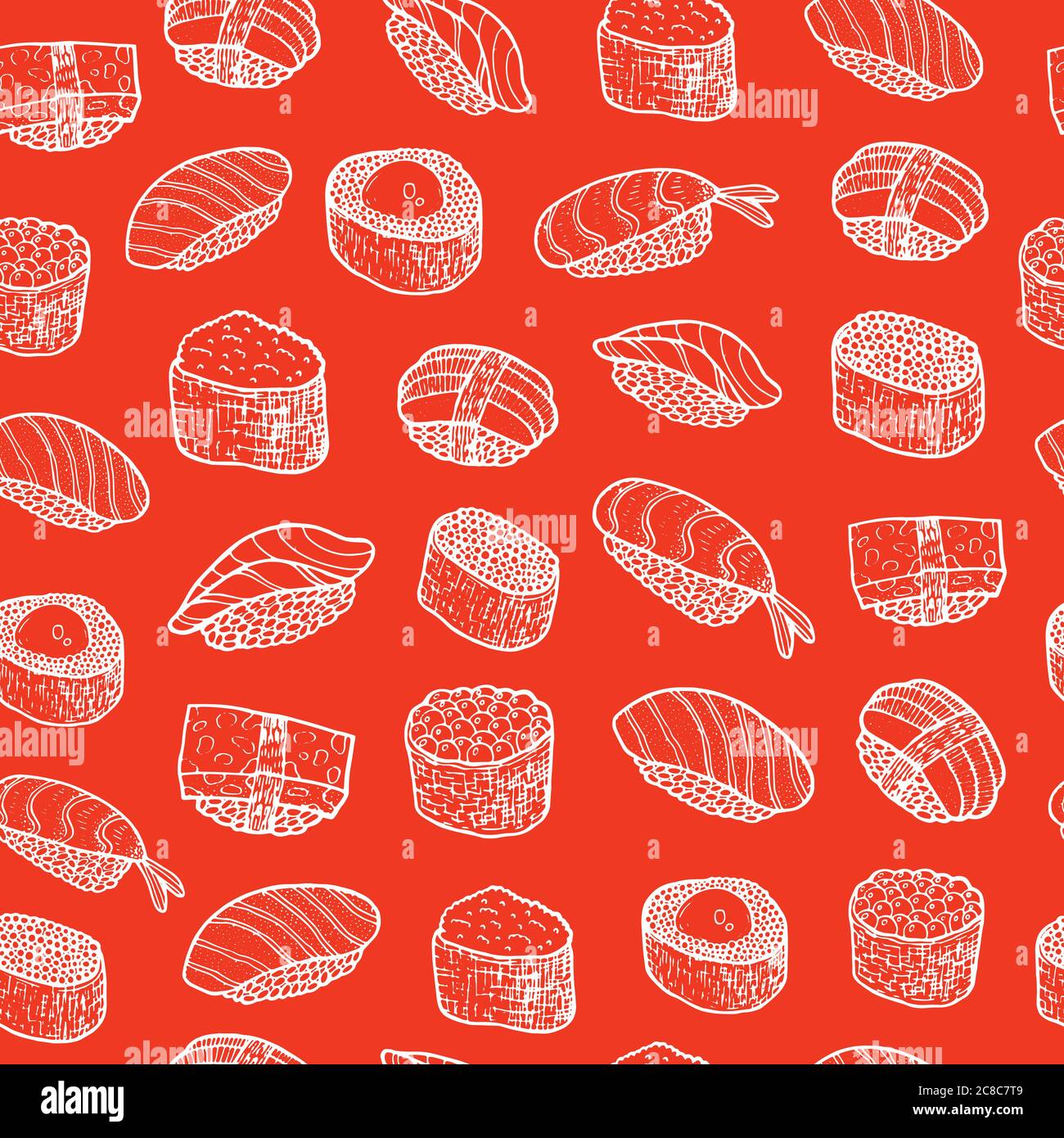 Doodle sushi - food seamless pattern. Vector illustration Stock Vector ...