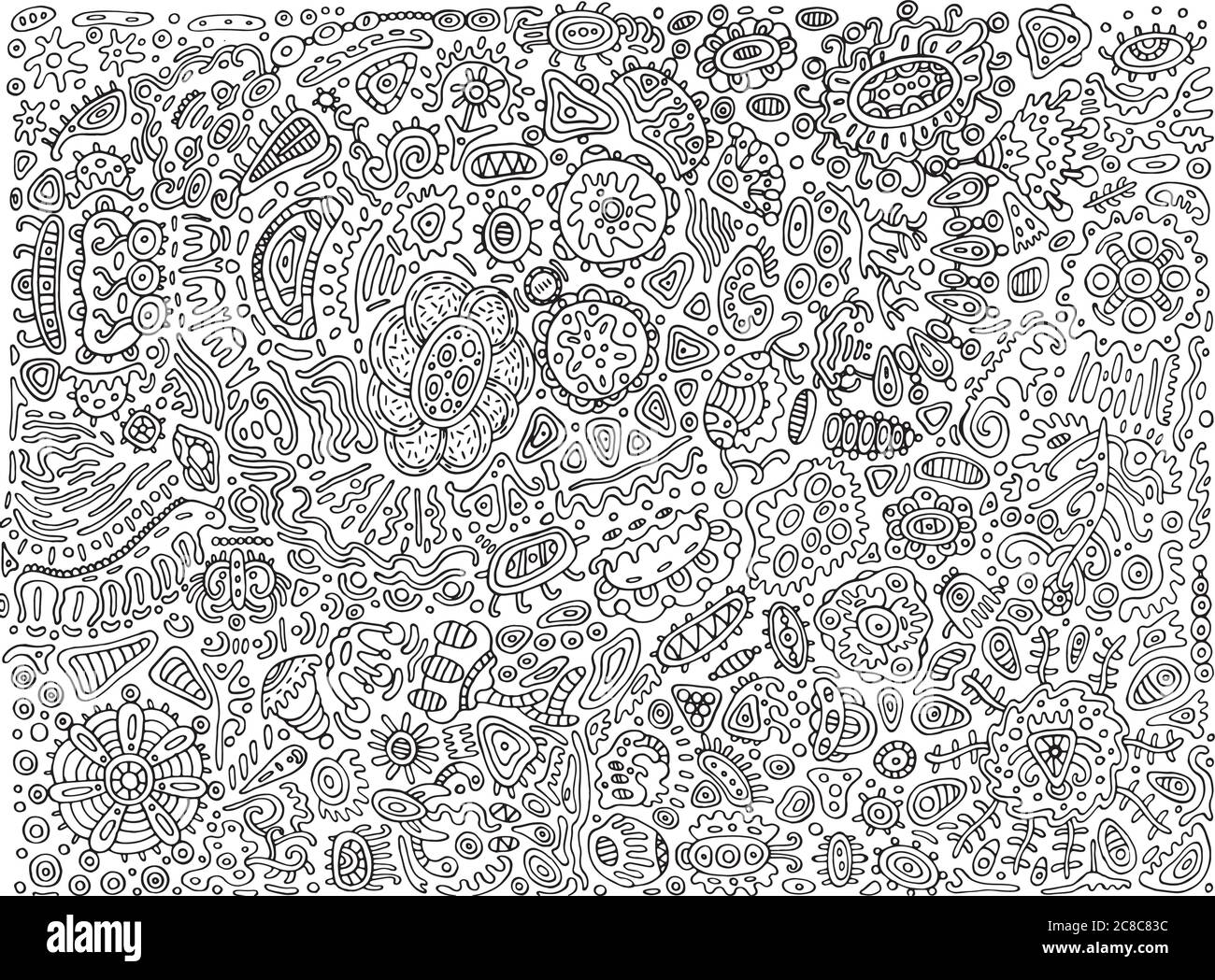 Abstract surreal detailed doodle - coloring page for adults. Vector