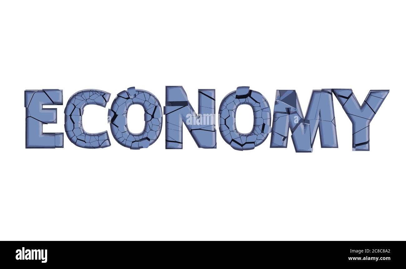 Cracked letters isolated on white, Broken economy, concept of the destruction of the country's economy, vector Stock Vector