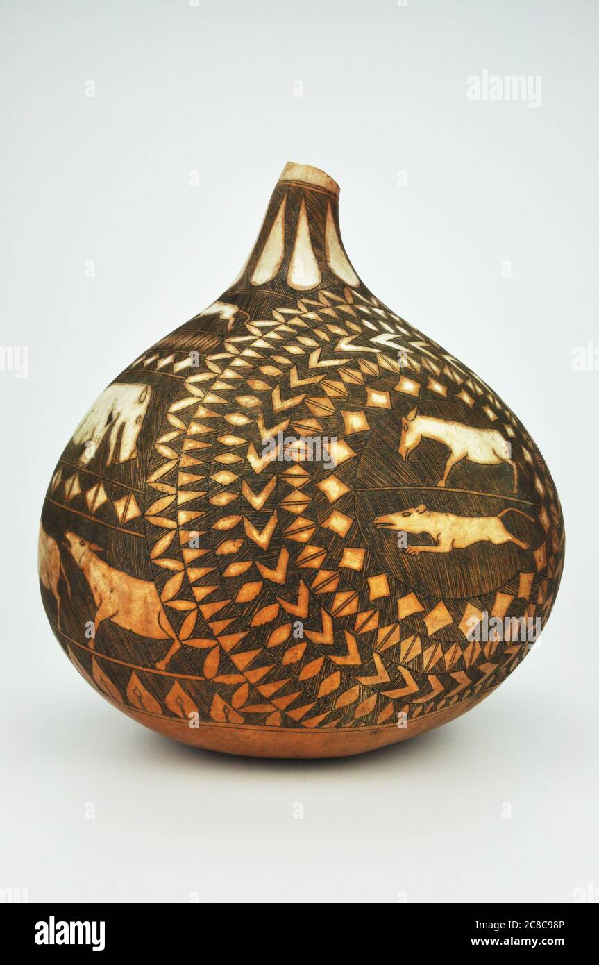 African Kenyan Carved Calabash Bottle Gourd Stock Photo