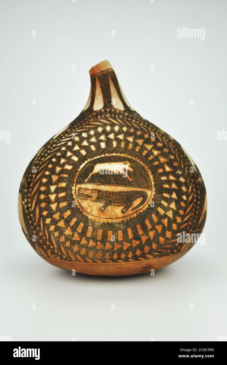 African Kenyan Carved Calabash Bottle Gourd Stock Photo