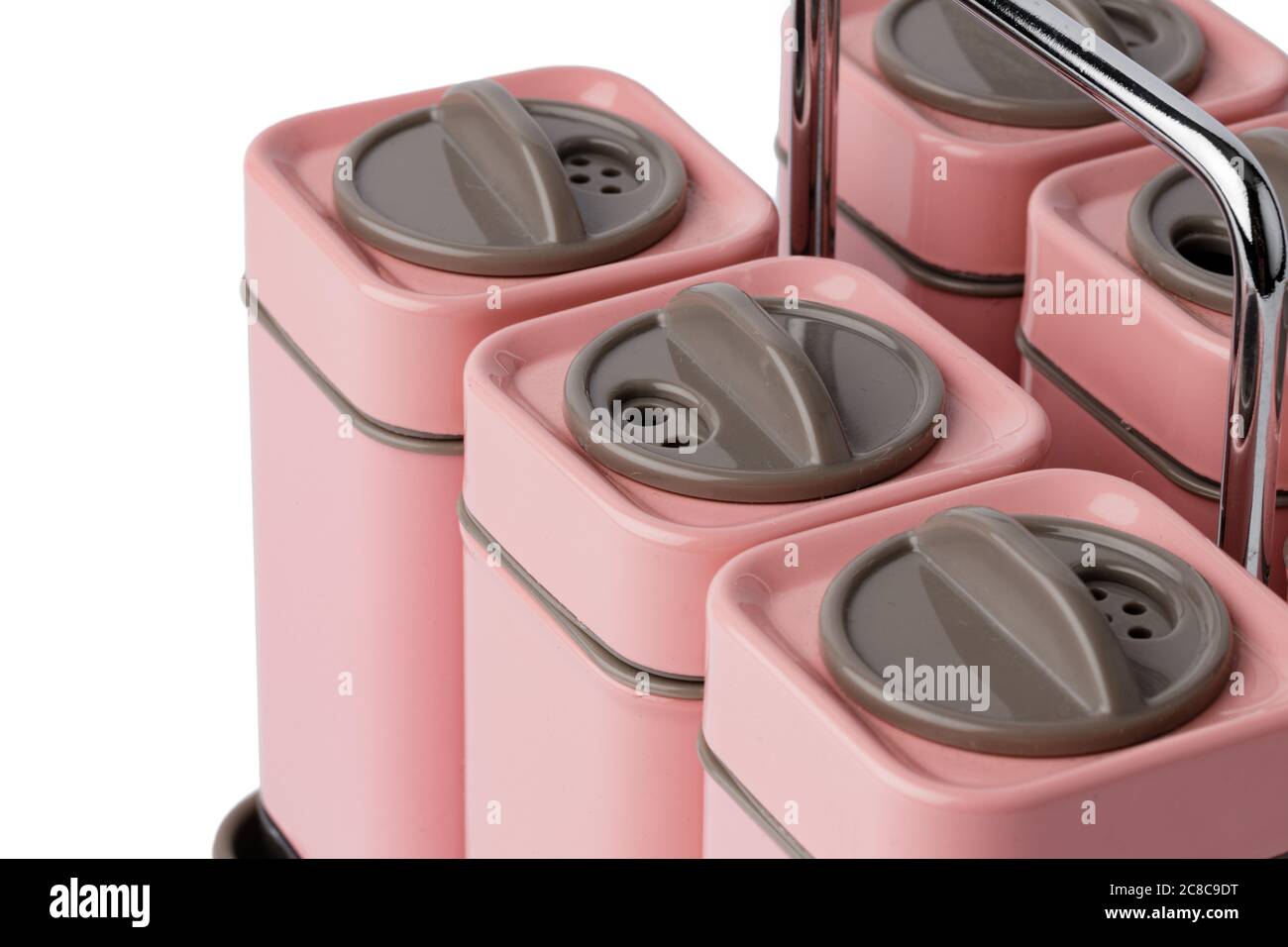 Set of plastic containers for spices isolated on white Stock Photo Alamy