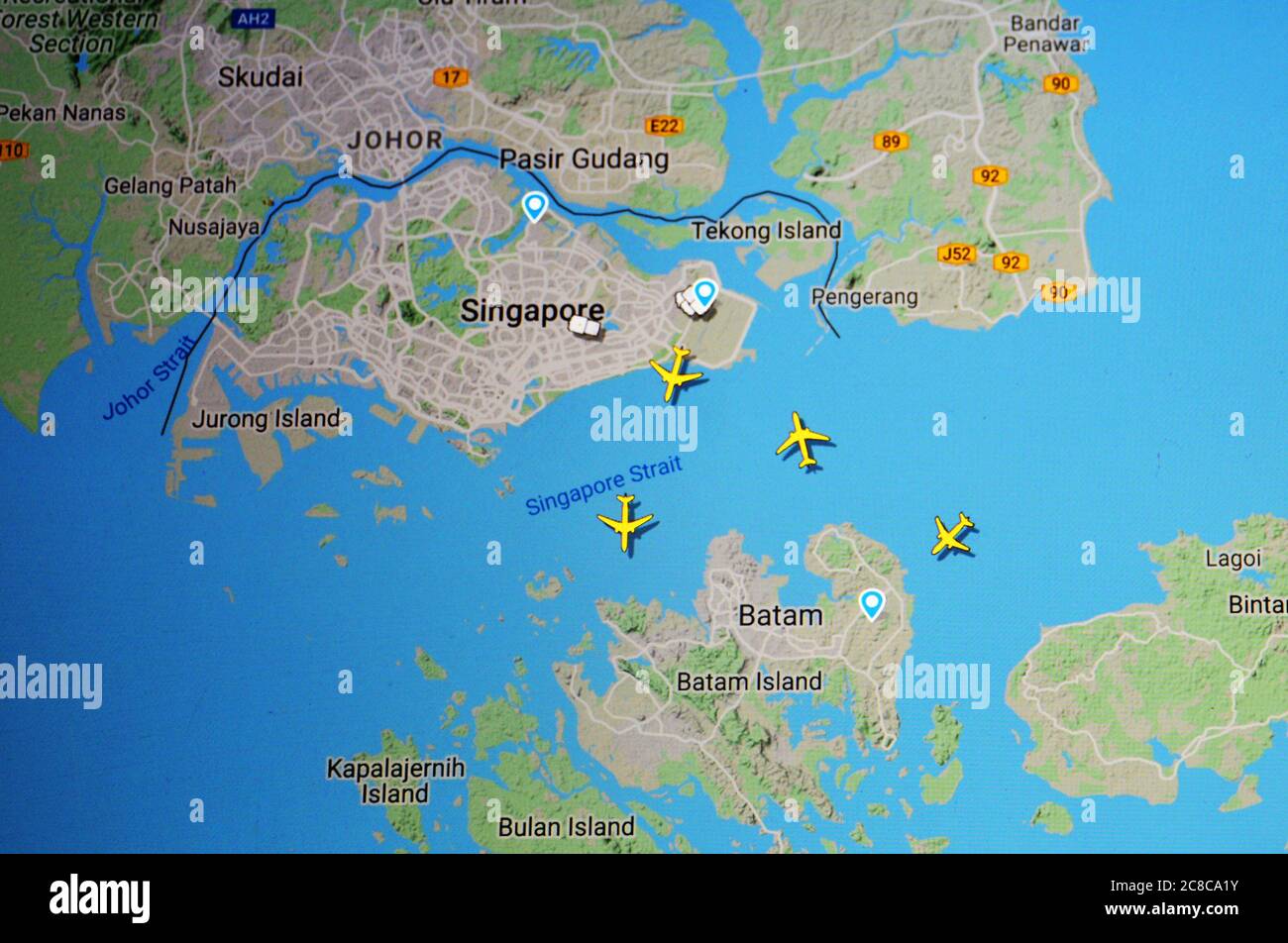 air traffic over Singapore (22 july 2020, UTC 08.58)  on Internet with Flightradar 24 site, during the Coronavirus Pandemic Stock Photo