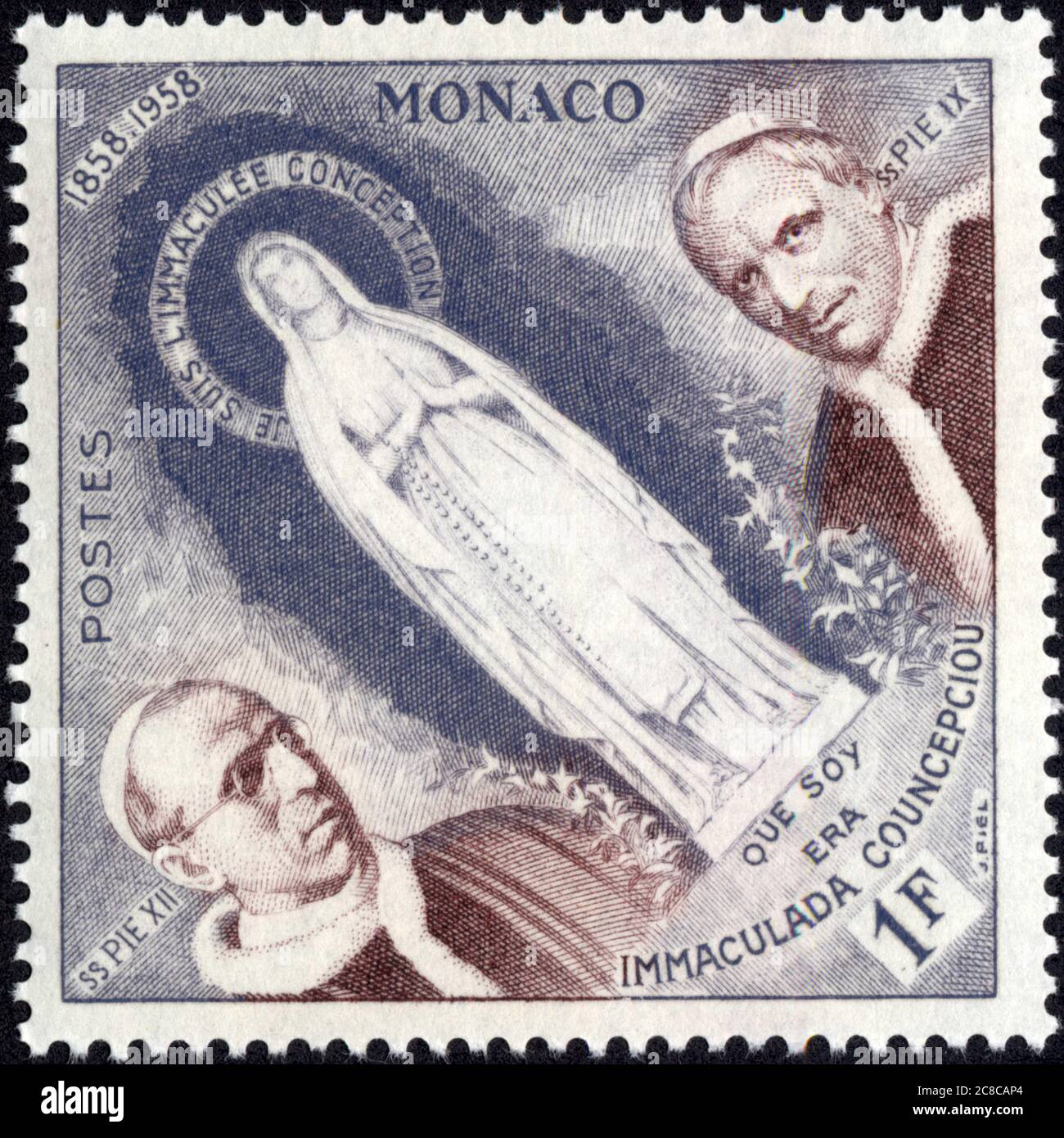 Timbre Monaco. Que soy era Immaculada Councepciou. 18581958. Postes. ss Pie XII. ss Pie IX. 1 F