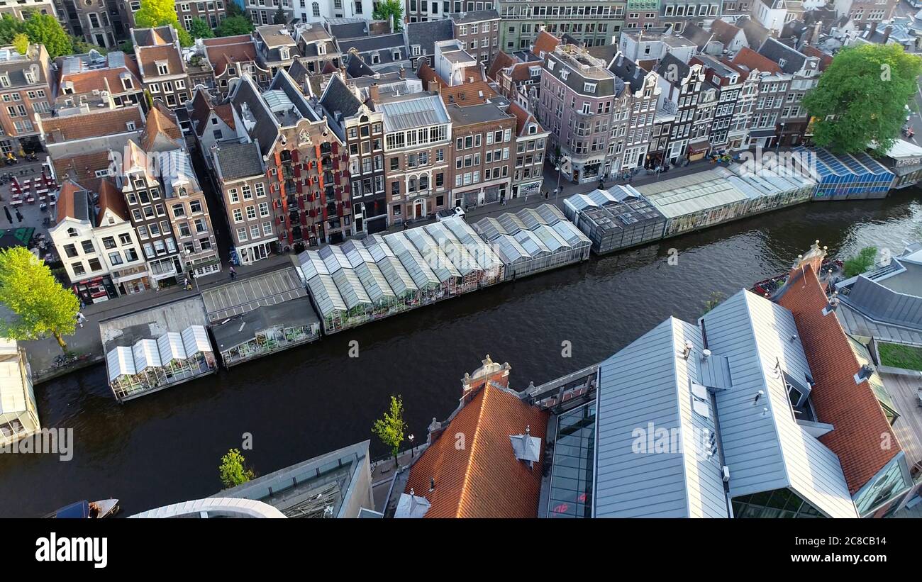 Amsterdam, Netherlands aerial view. Famous dutch canal and panorama of