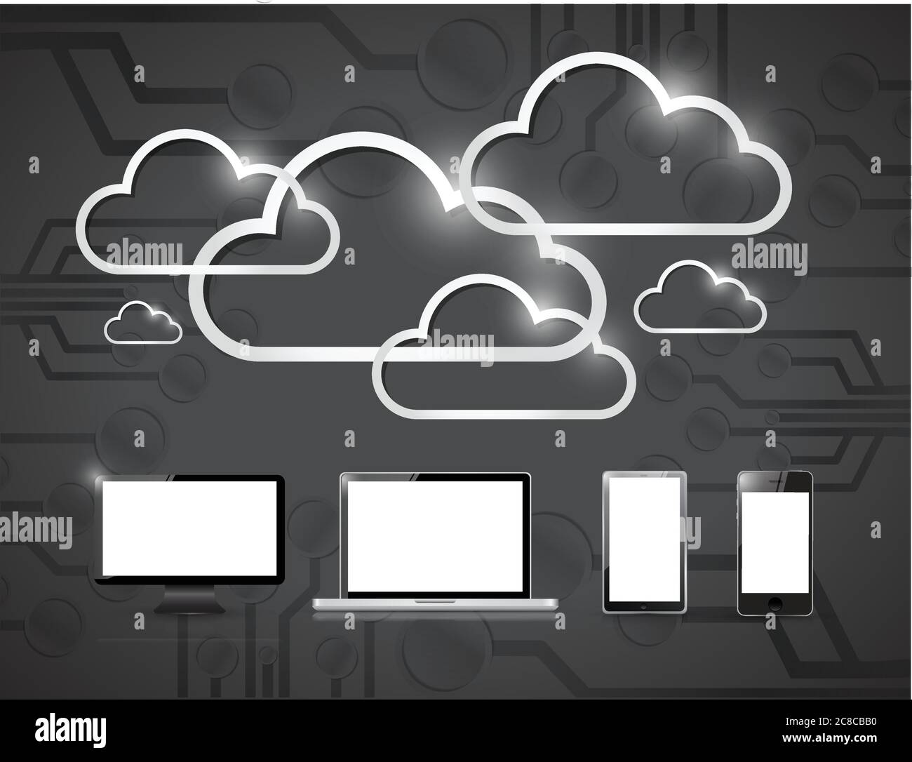 Electronics and clouds computing illustration design over a black background Stock Vector