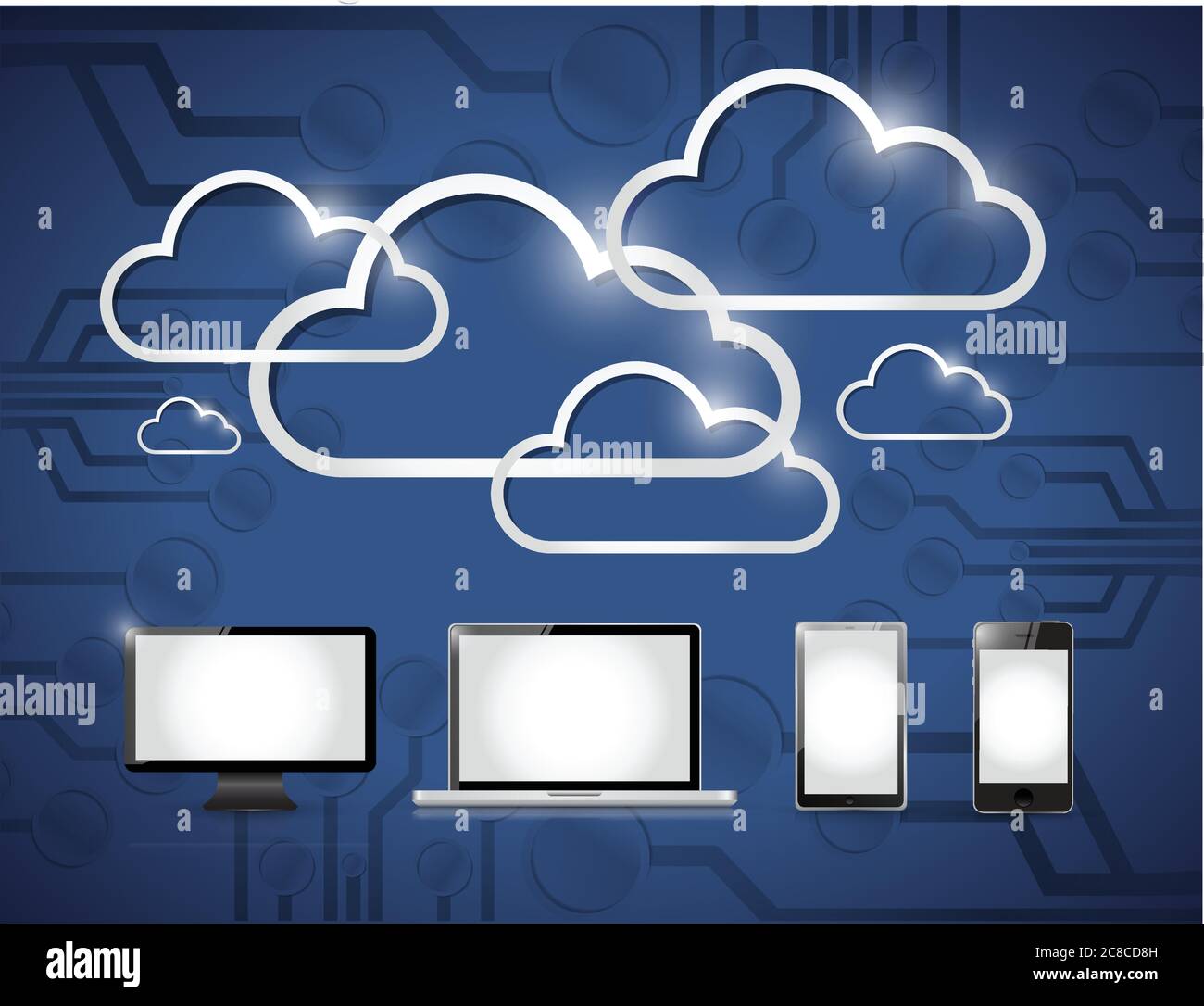Electronics and clouds computing illustration design over a blue background Stock Vector