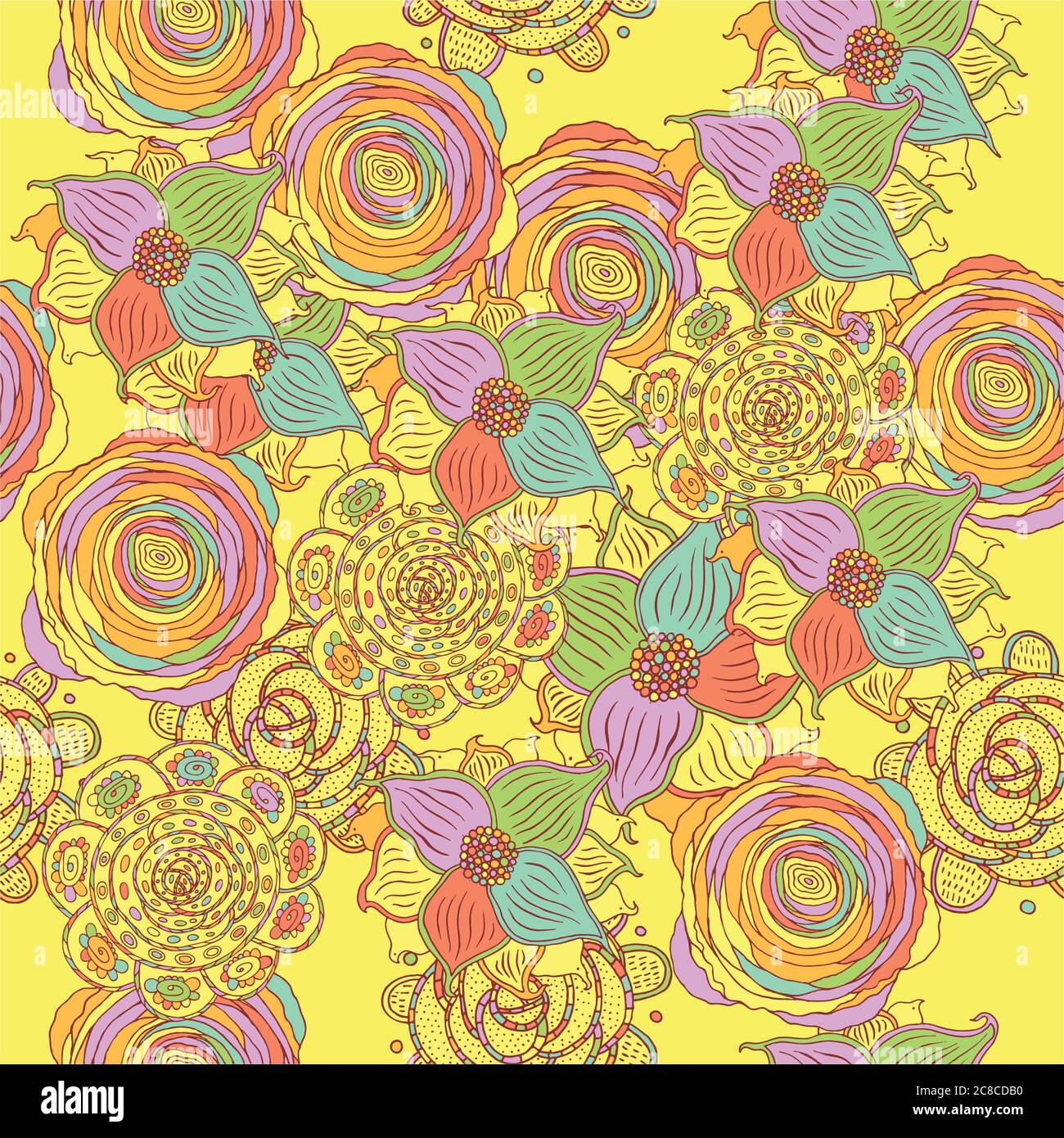 Doodle Sketch Mandala Flowers On The Yellow Background Cartoon Stock Doodle Sketch Mandala Flowers On The Yellow Background Cartoon Stock