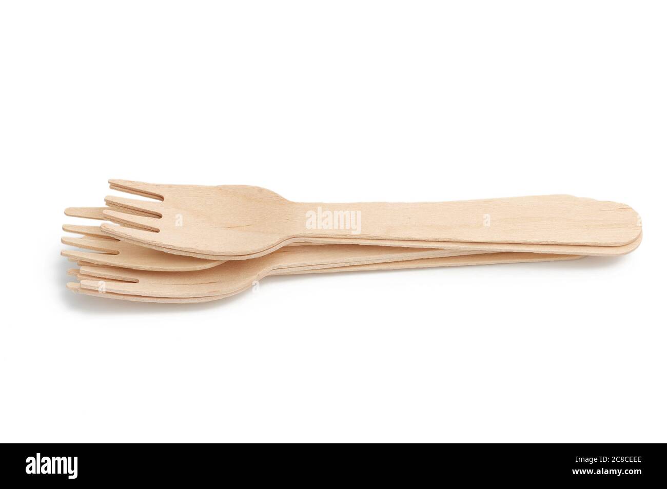 disposable wooden forks for fast food and picnic isolated on n white
