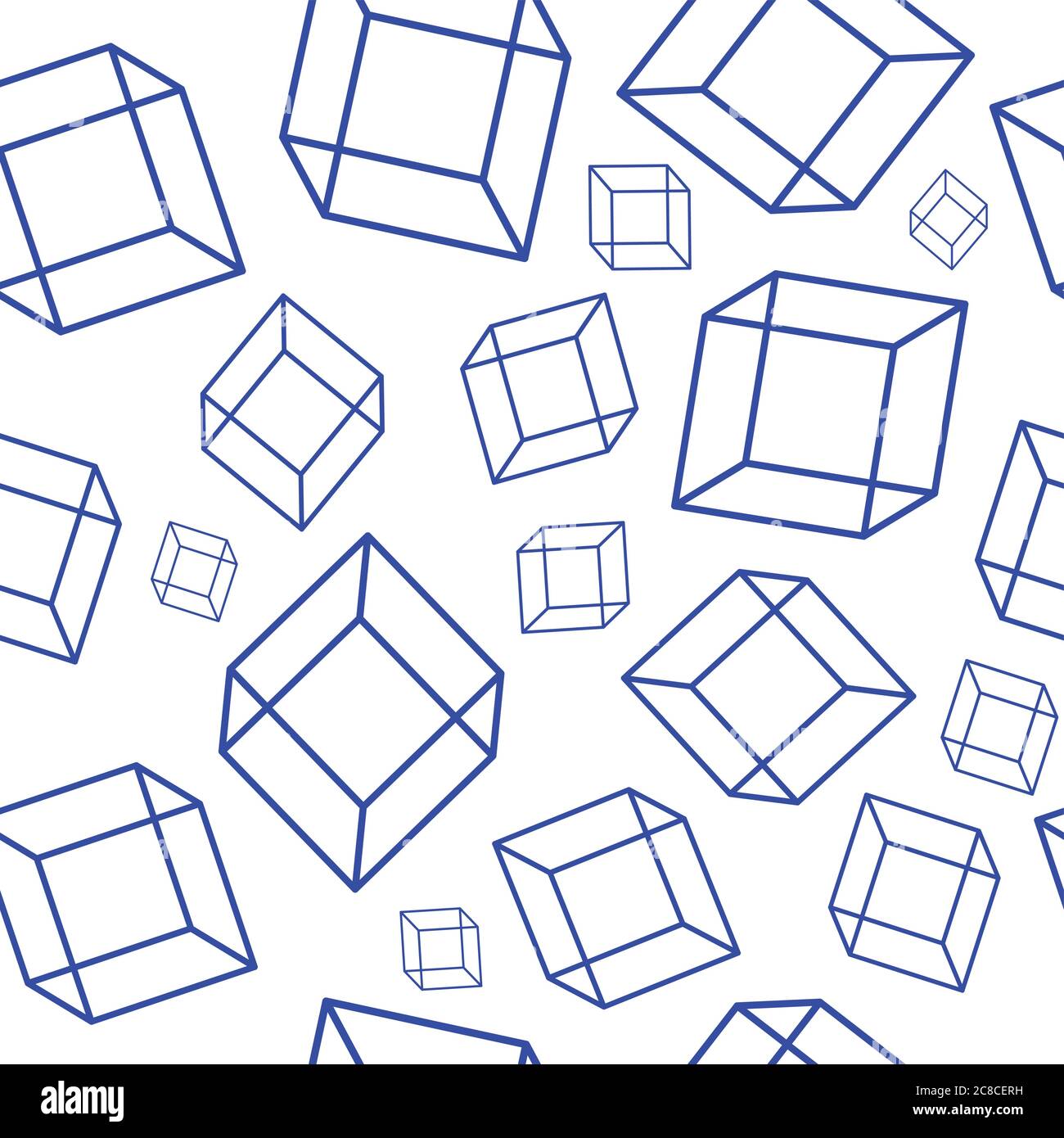 Seamless pattern with geometric elements - blue cubes on the whi Stock Vector