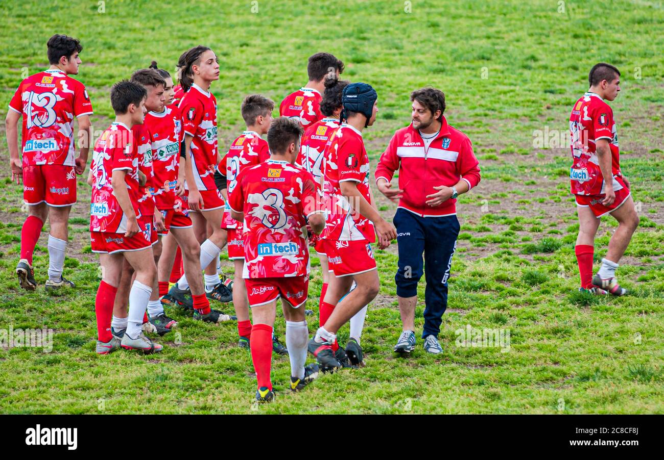 BARI, ITALY - February 19, 2017: Serie C1 - Italian Championship 2016-2017 - The stage play of the match between 'Tigers Rugby Bari 1980 ASD' and 'CIC Stock Photo