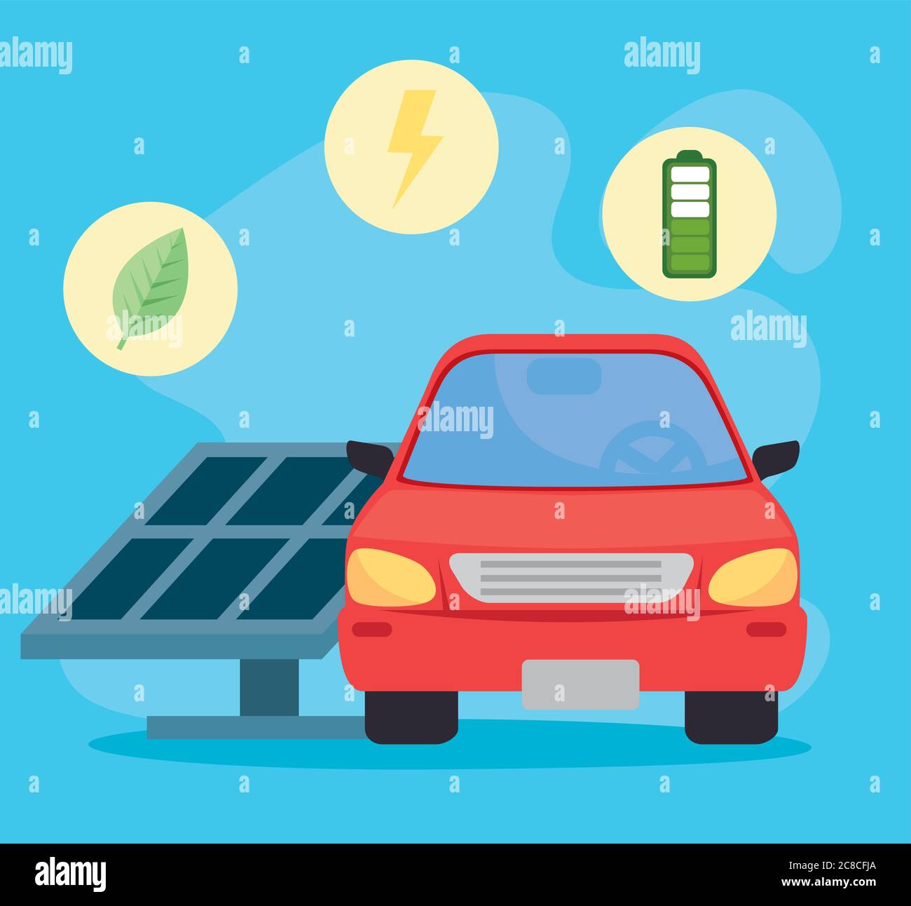 environmentally friendly concept, electric car, with benefit icons of