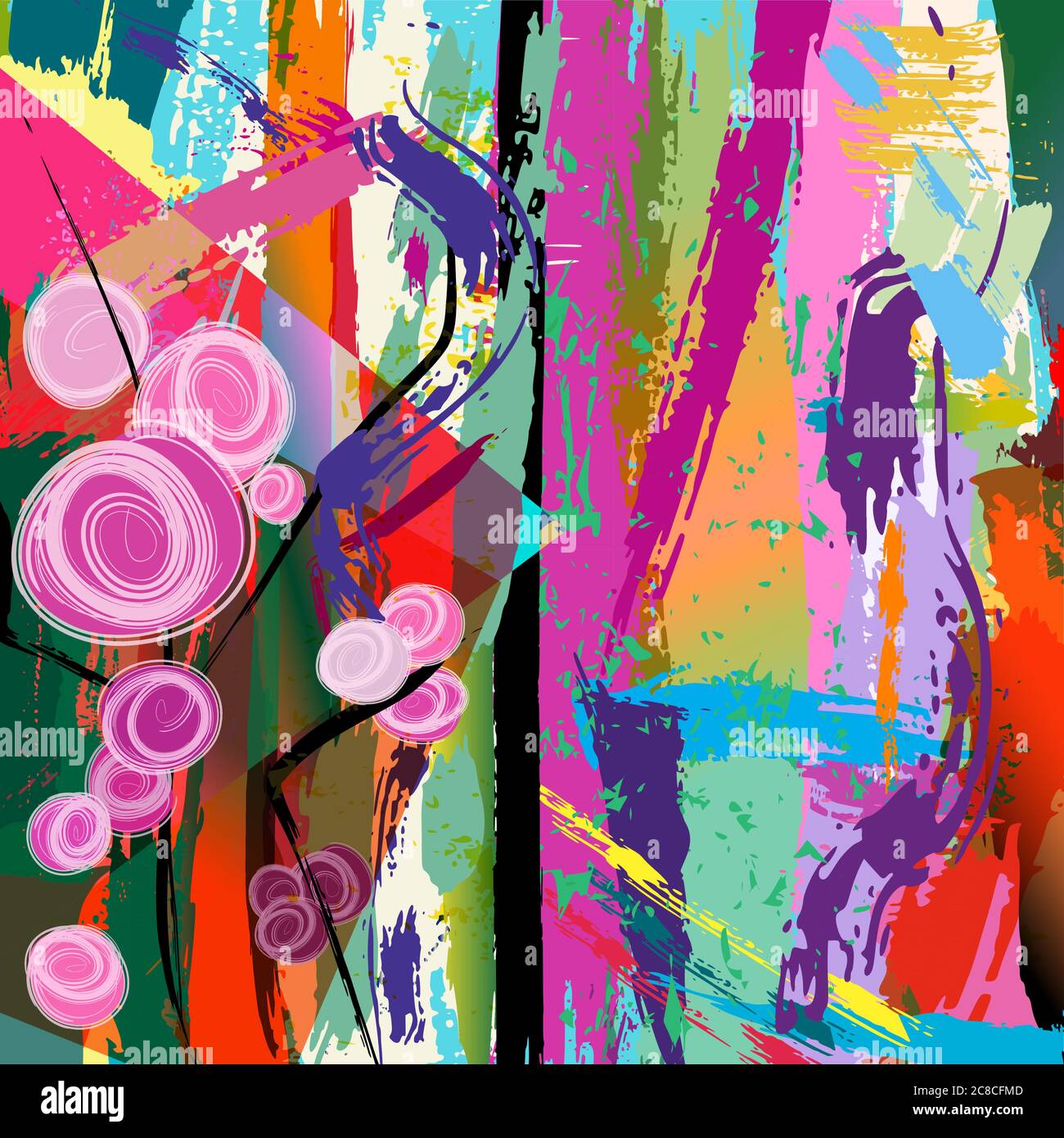 abstract background composition with a rosebush, with strokes and splashes Stock Vector