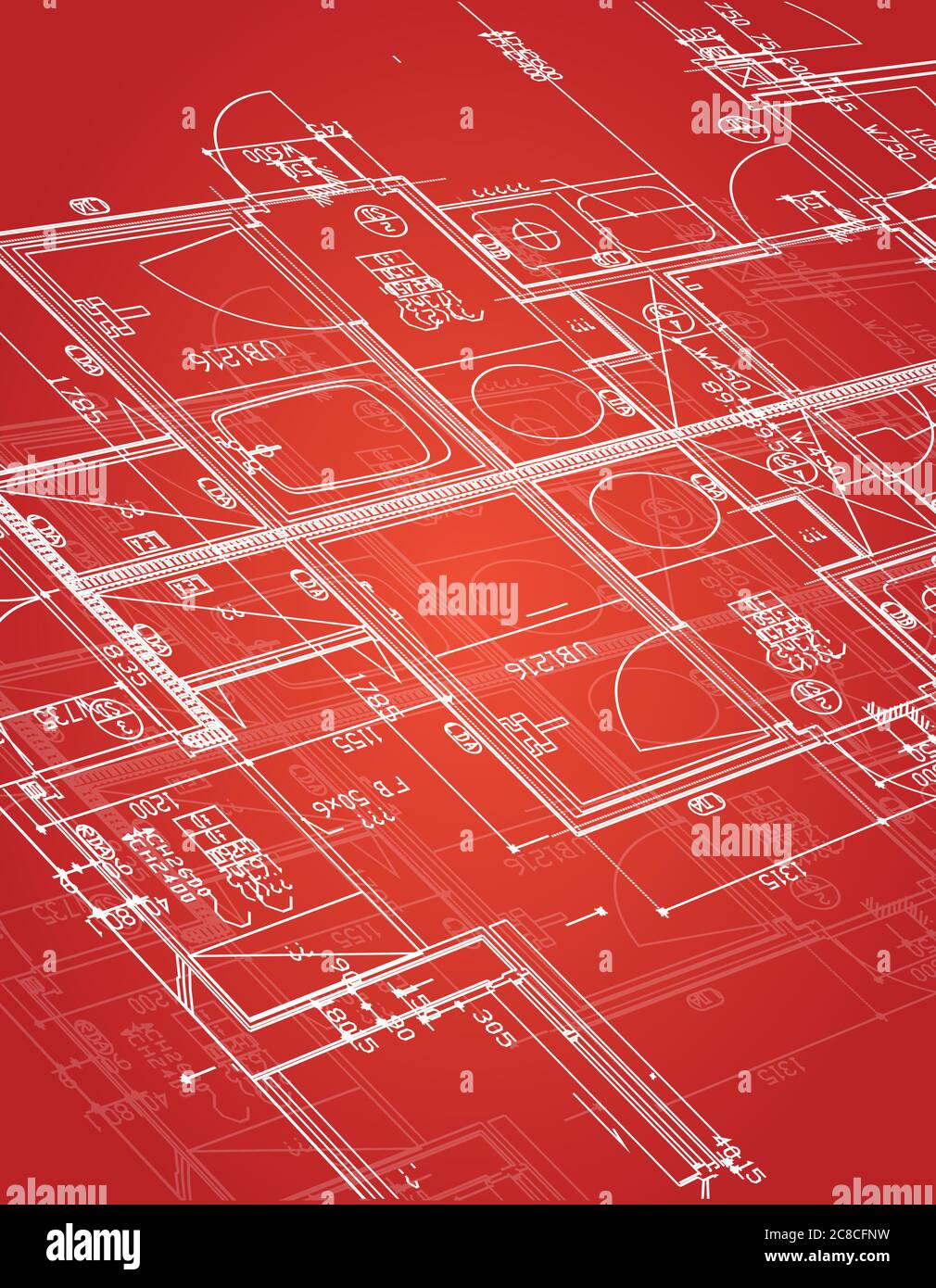 Blueprint illustration design over a red background Stock Vector