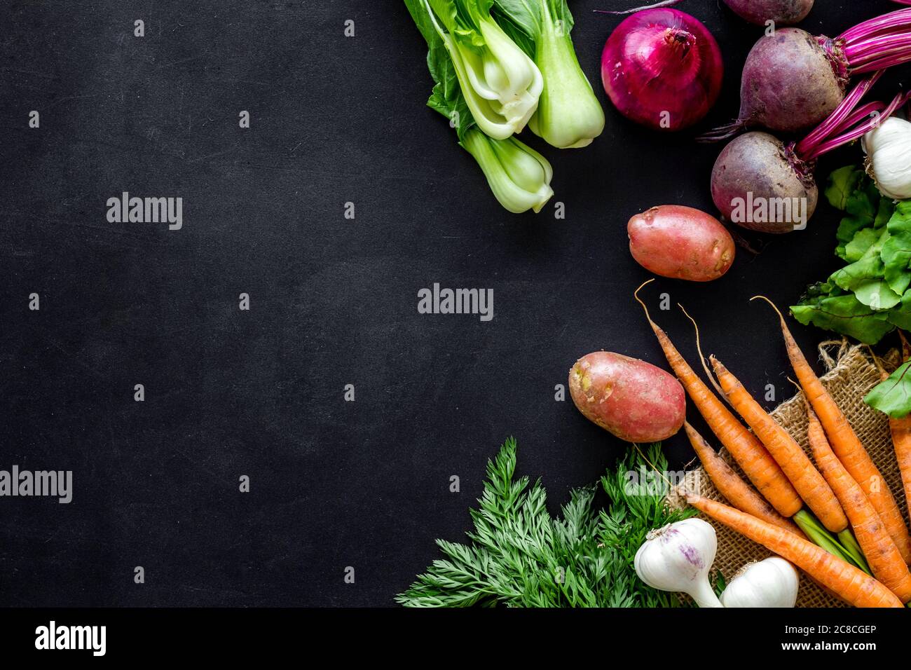 Healthy food. Vegetables - carrot, beet, potato - top view frame copy ...