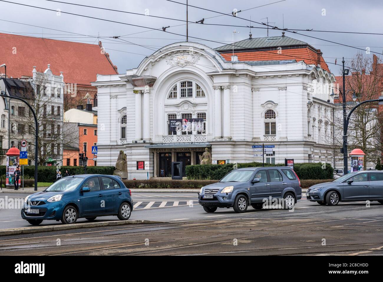 Theater of Wilam Horzyca located on Theater square in Old Town of Torun, Kuyavian Pomeranian Voivodeship of Poland Stock Photo