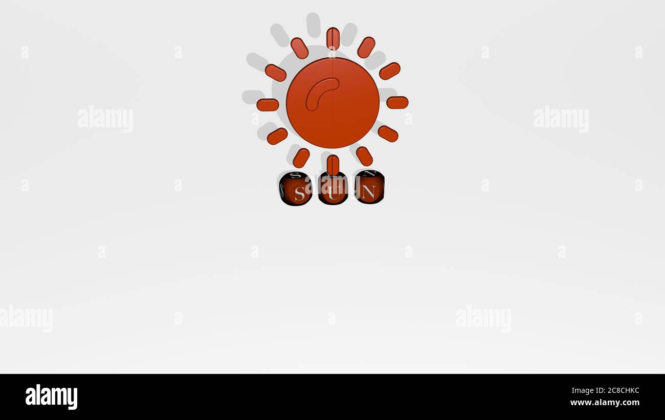 3D representation of sun with icon on the wall and text arranged by ...