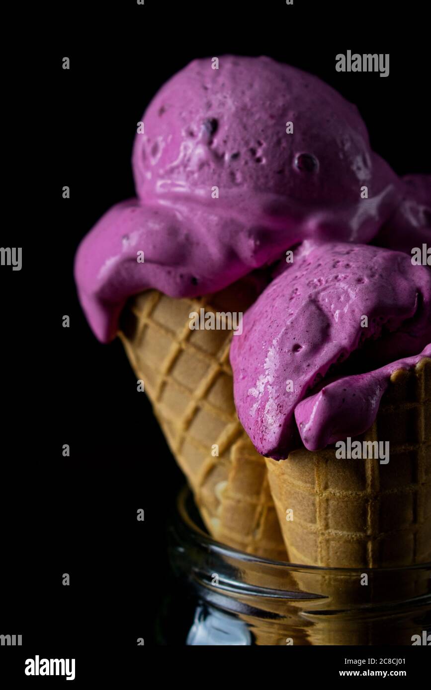 pics Dark Purple Ice Cream Cone https www alamy com refreshing ice cream with blackberries in cone on dark background close up of ice cream in cone on dark table delicious ice cream image366612513 html