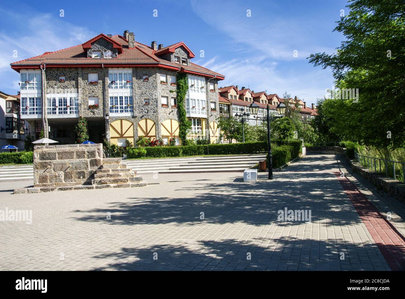 Riaño, León, Spain. In the 1980s the town was covered by water during the construction of a dam and reservoir, and a new town was built on the reservo Stock Photo