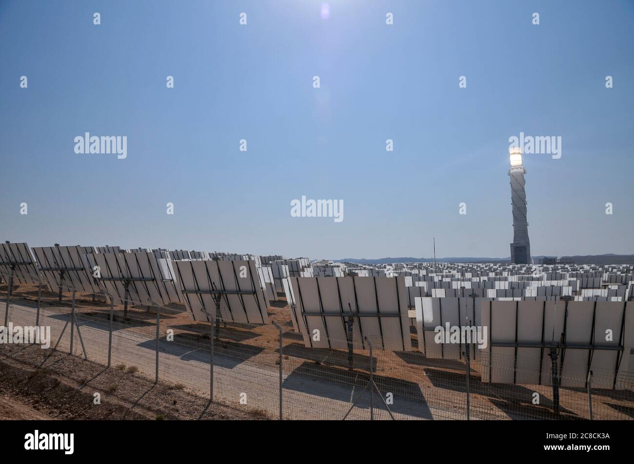 The Ashalim Solar Power station is a solar thermal power station in the Negev desert near the kibbutz of Ashalim, in Israel. The station will provide Stock Photo