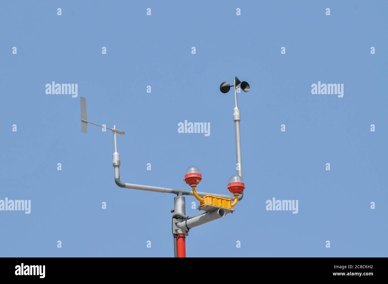 Anemometer on weather station measuring wind speed for climate change trends and forecasting Stock Photo