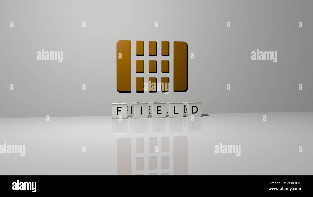 3D representation of field with icon on the wall and text arranged by ...