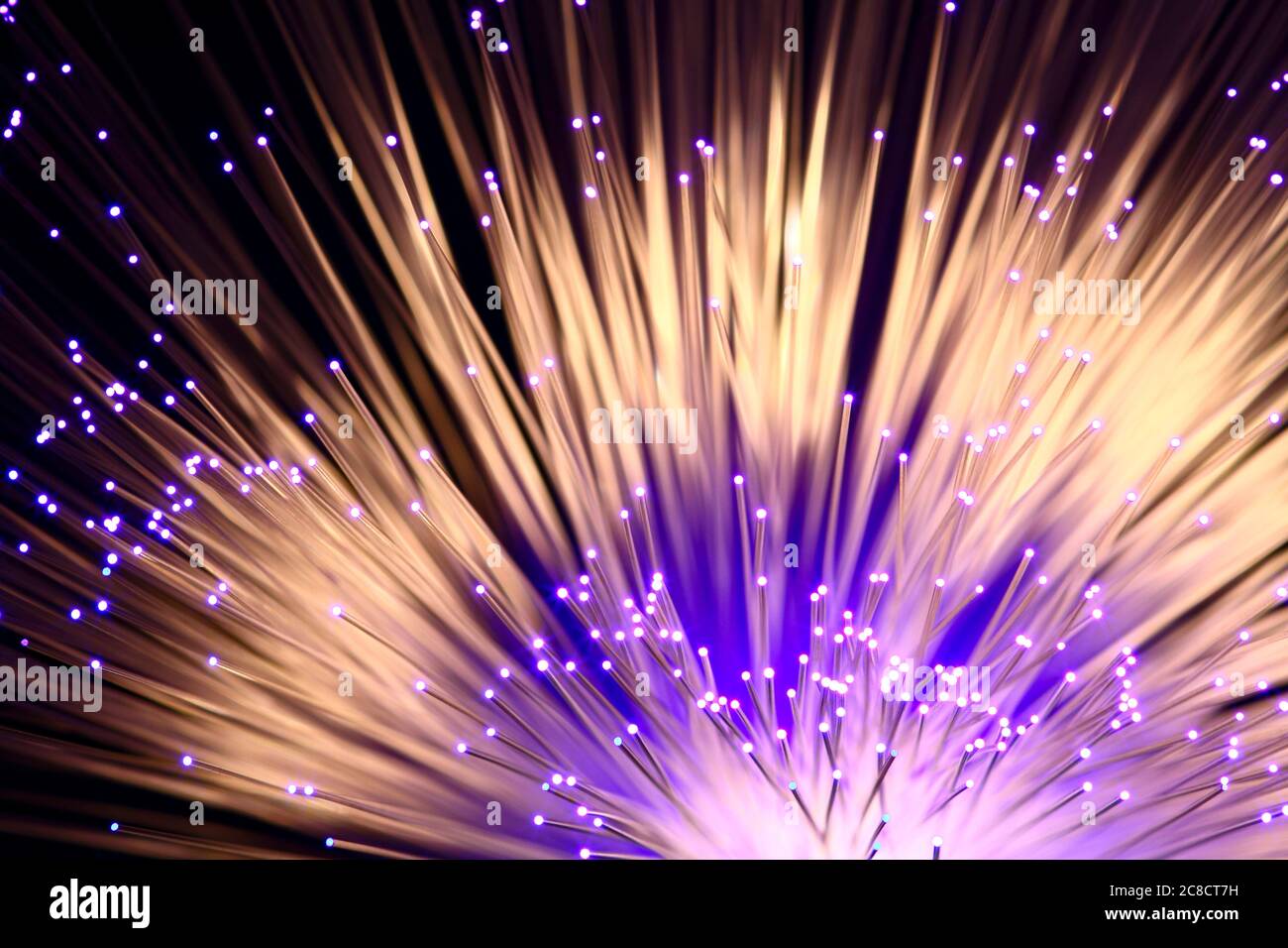 Fibre optic strands with light passing through creating a colourful abstract burst of light pattern Stock Photo