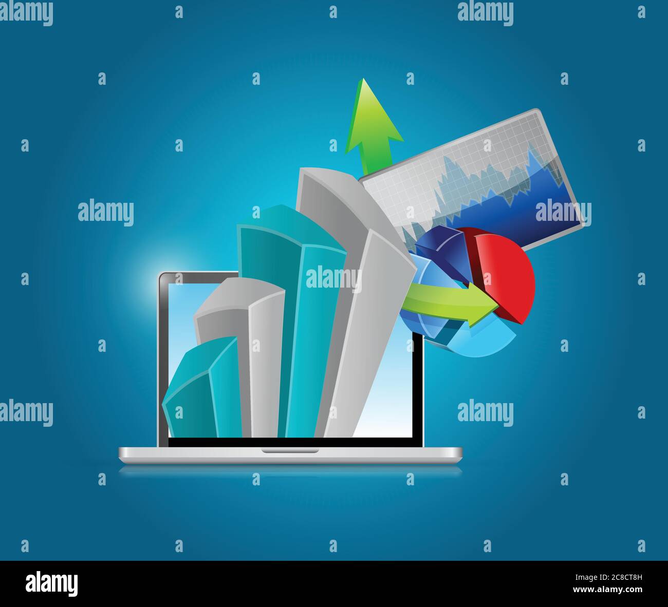 Computer and business graph and charts concept. illustration design ...