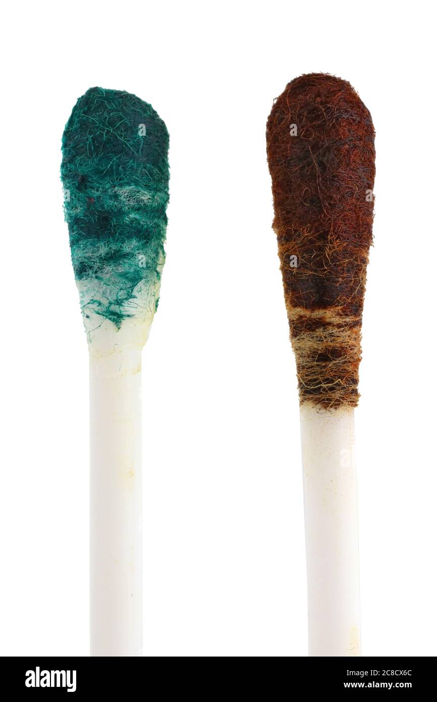 Cotton swabs with vintage antiseptics iodine and green alcohol