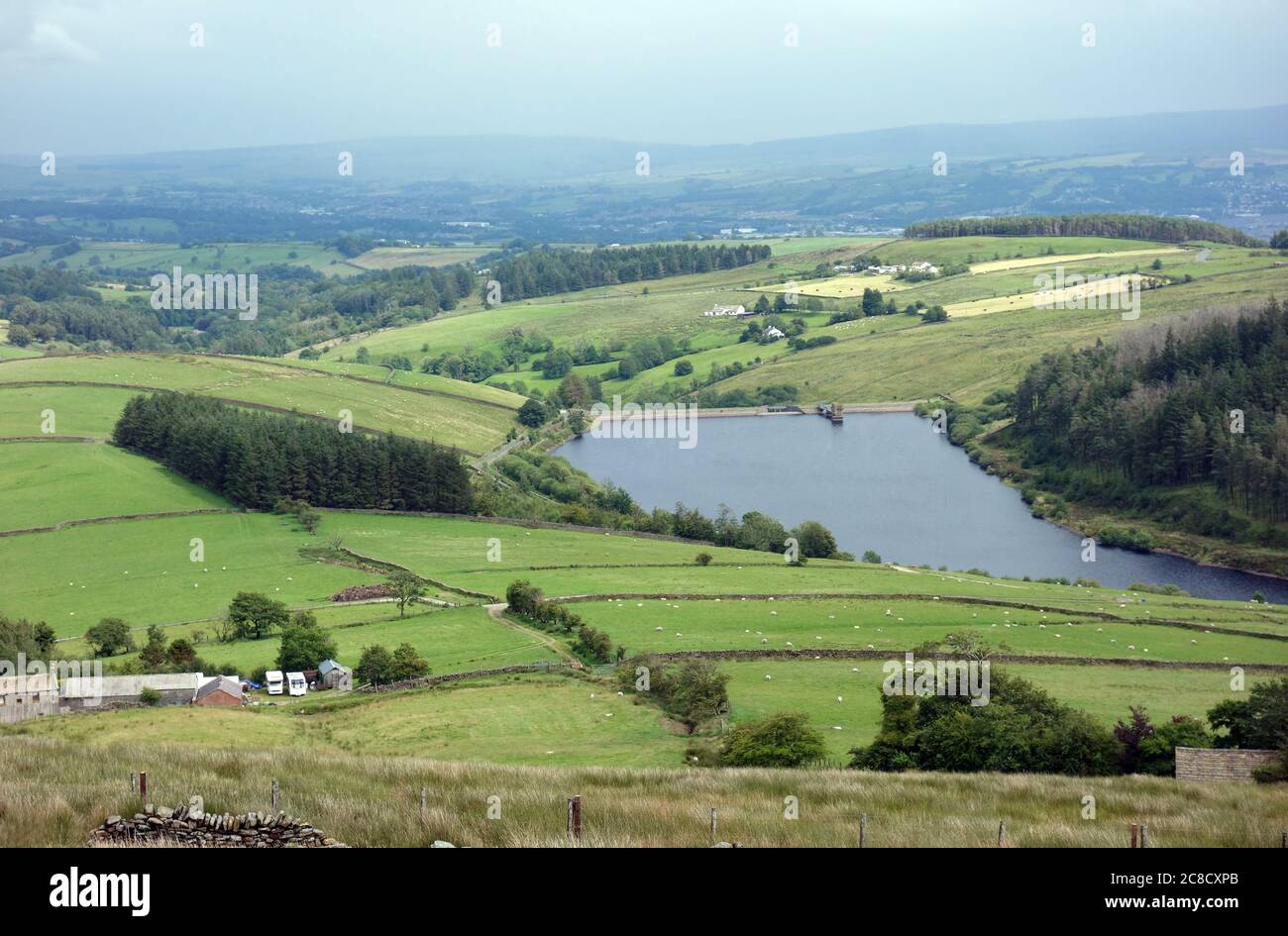 Lower Ogden Reservoir near the Village of Barley from Route to the Summit of Pendle Hill, Lancashire, England, UK. Stock Photo
