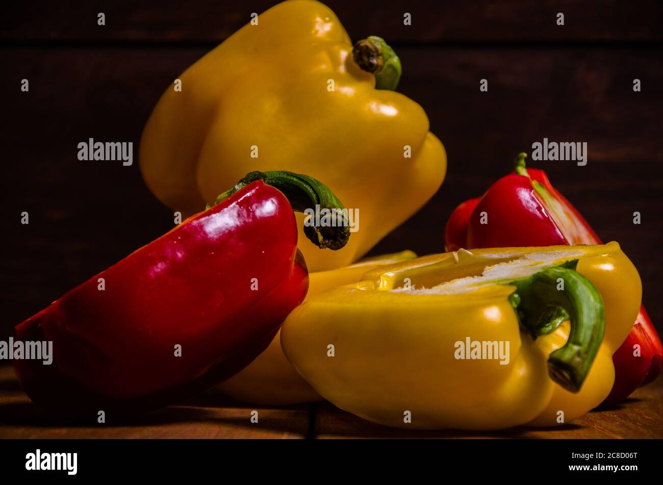 fresh peppers on wooden boards Stock Photo - Alamy