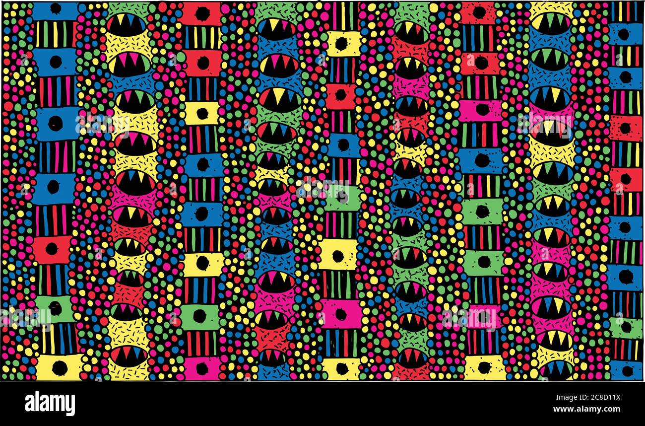 Tribal mystical ethnic mosaic pattern. Ornamental hand drawn colorful ...