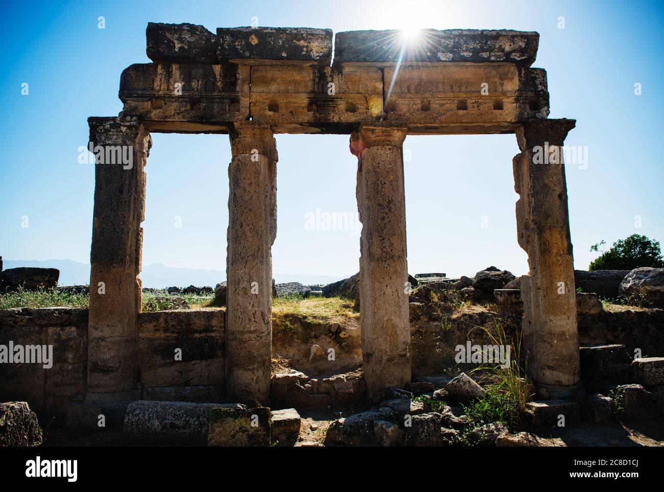 ancient Roman ruins in Pamukkale, Denizli, Turkey Stock Photo