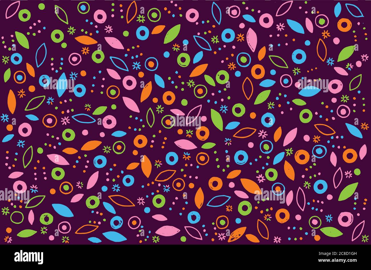 Colorful sketch pattern with floral elements. Hand drawn simple grunge ornament design. Vector illustration Stock Vector