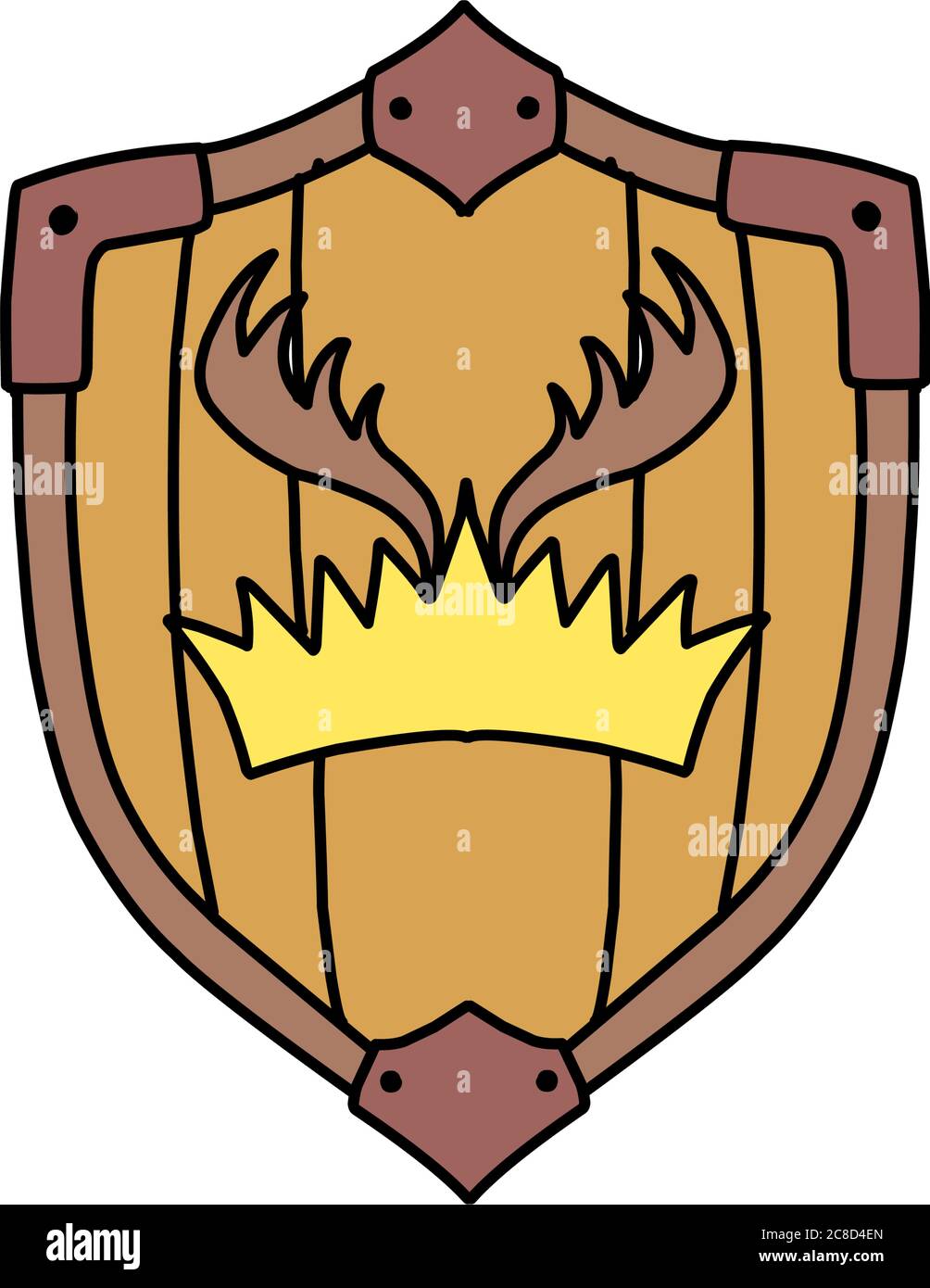Shield with the coat of arms of the house of Bratheons. Game of thrones element. A song of ice. Crown of deer horns Stock Vector