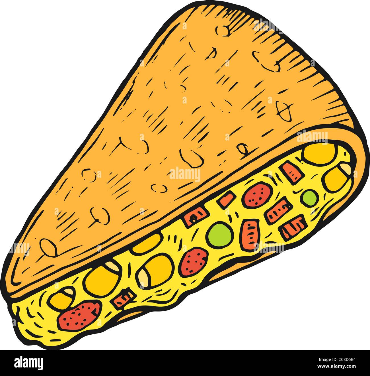 Mexican food quesadilla colorful sketch. Ink artwork. Graphic doodle