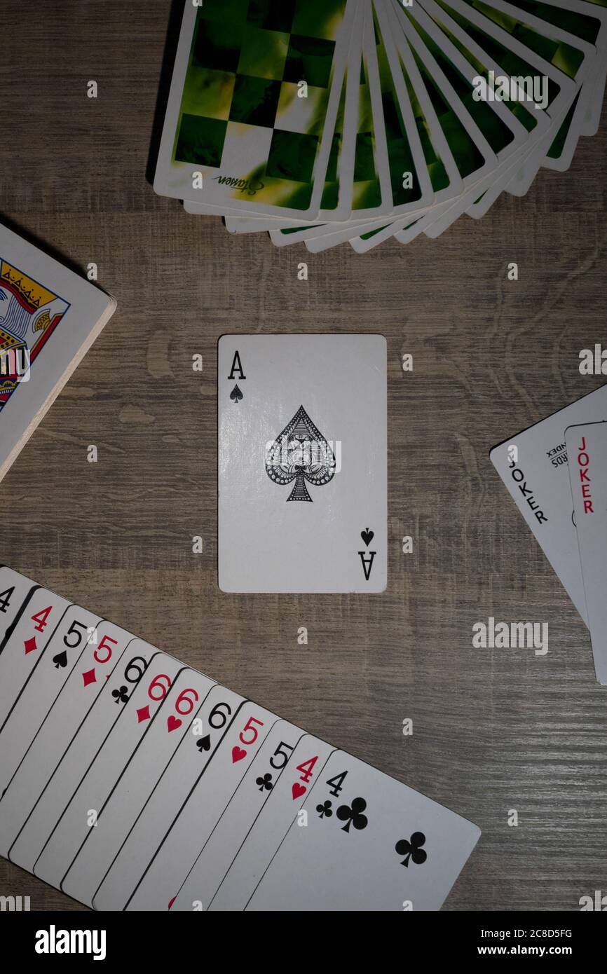 Brecht Belgium 29 May The Ace Of Spades Lying In Between The Other Cards Of A Playing Card Deck On A Table All Layed Differently In A Row Stock Photo Alamy