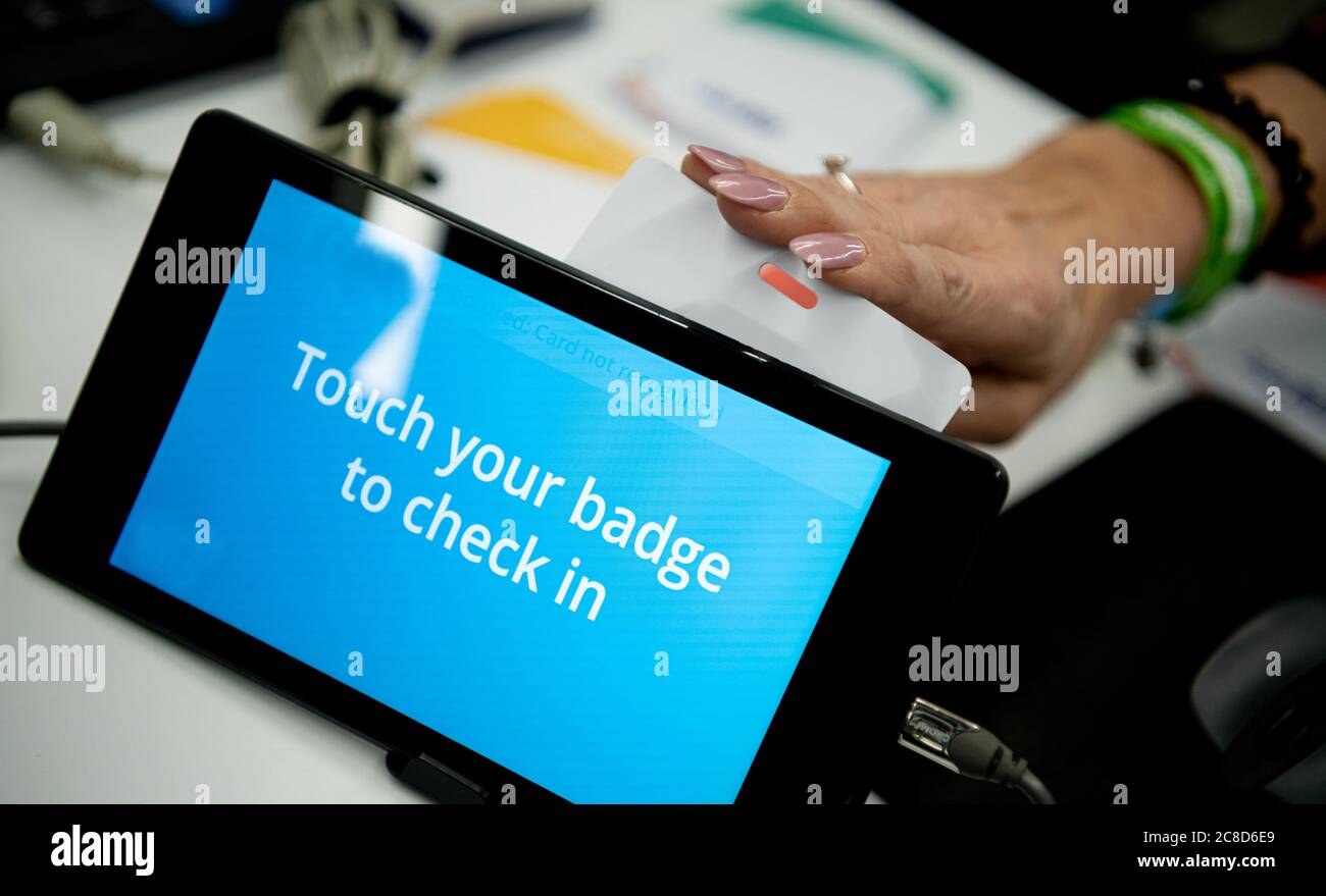 Scanning Using Smart Phone or Tablet at an Event Stock Photo