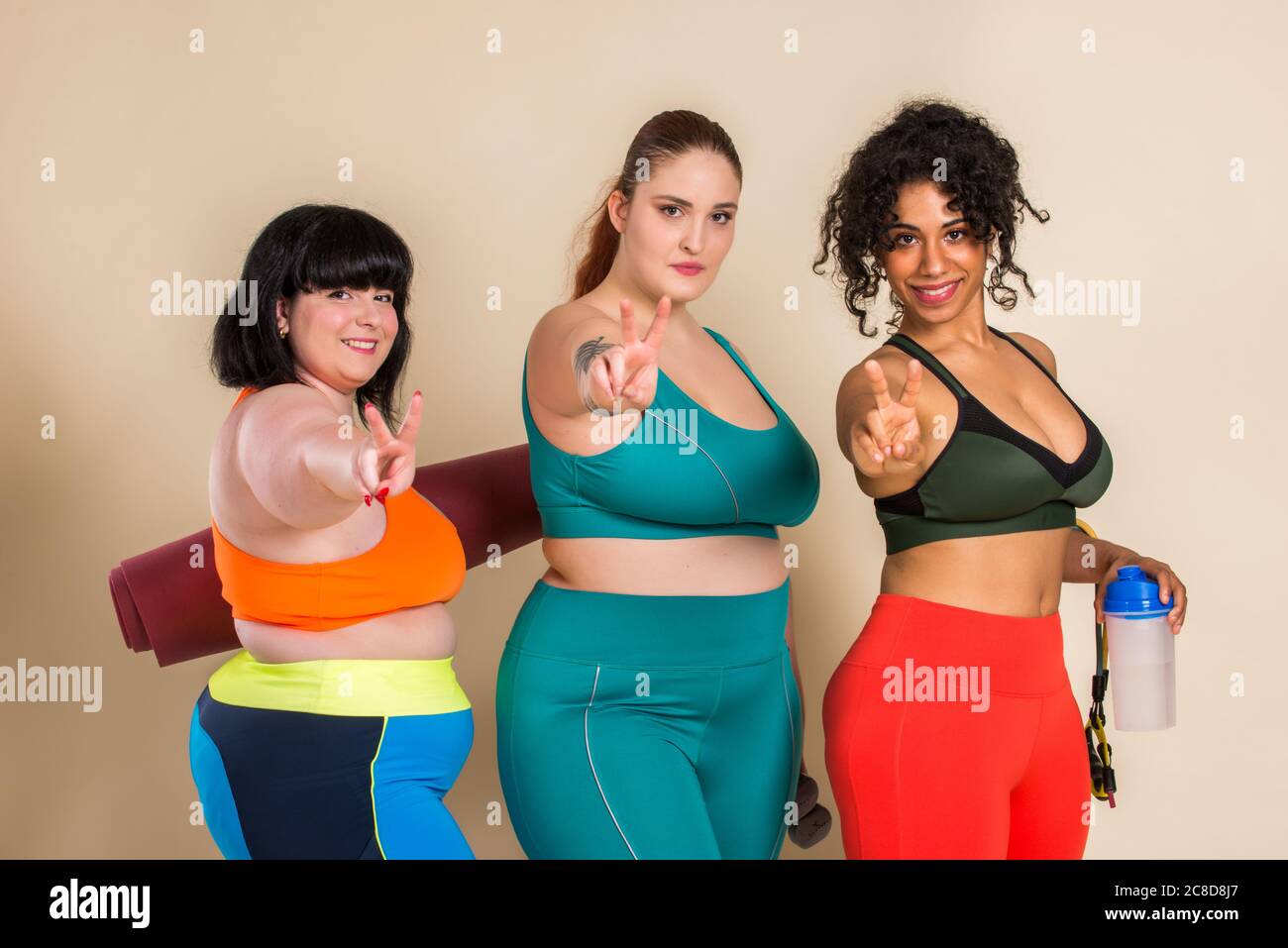 Body Acceptance Concept. Three Multiracial Ladies With Different Beauty  Posing In Underwear Stock Photo by Prostock-studio