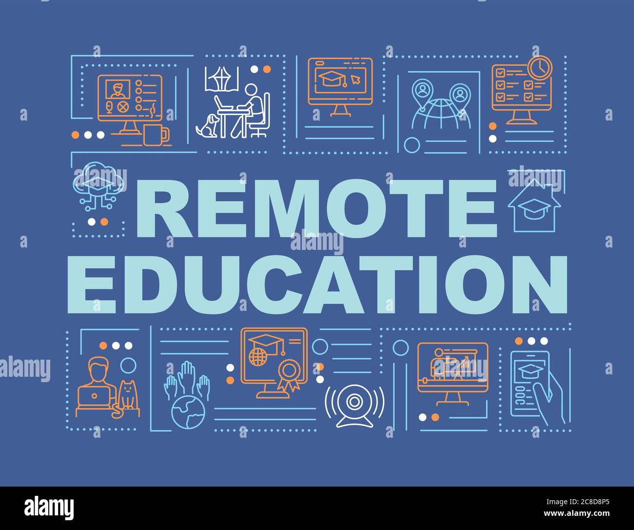Remote education word concepts banner. Distance learning. Homeschooling ...