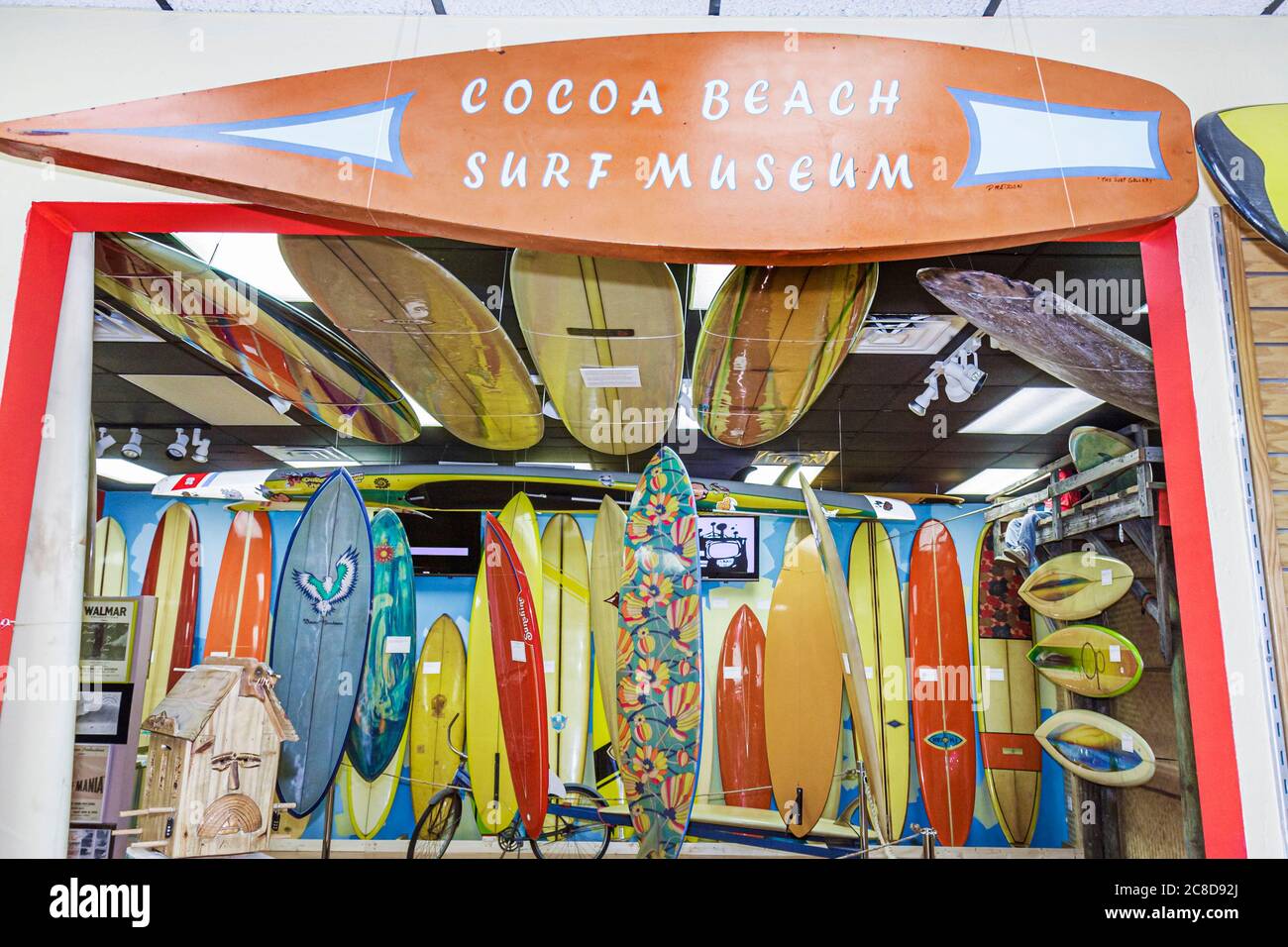 Cocoa Beach Florida,Ron Jon Surf Shop,Cocoa Beach Surf Museum,surfing heritage,exhibit exhibition collection,surfboard,sport,memorabilia,visitors trav Stock Photo