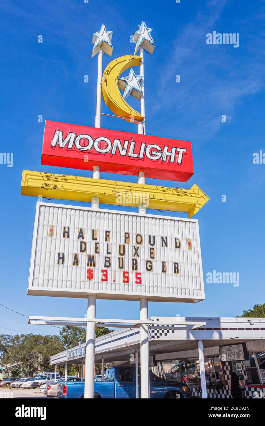 Florida Titusville,US highway Route Rt. Rte. 1,Moonlight,fast food,franchise,drive in,restaurant restaurants food dining eating out cafe cafes bistro, Stock Photo