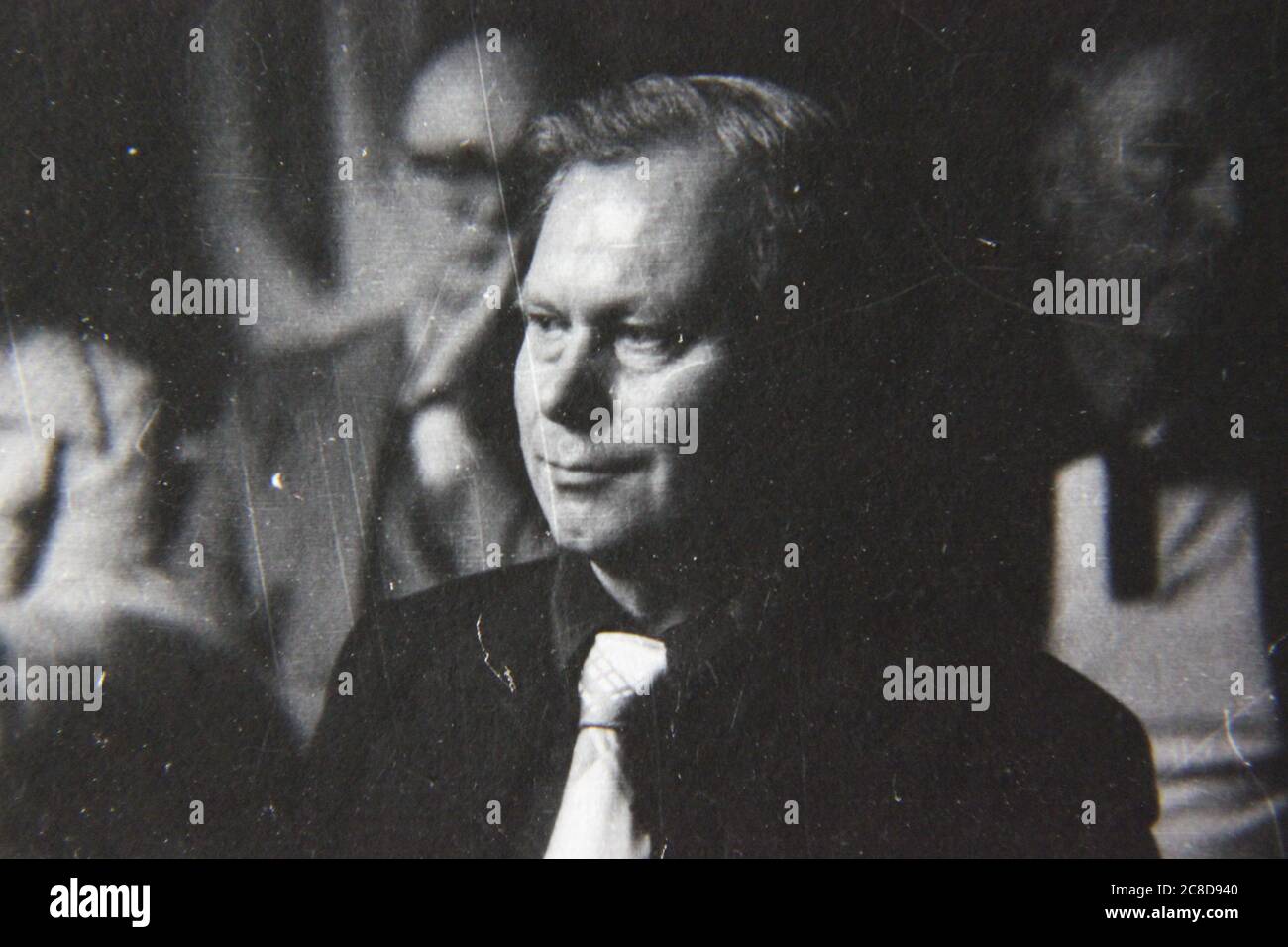 Fine 70s vintage black and white lifestyle photography of an angry european man. Stock Photo
